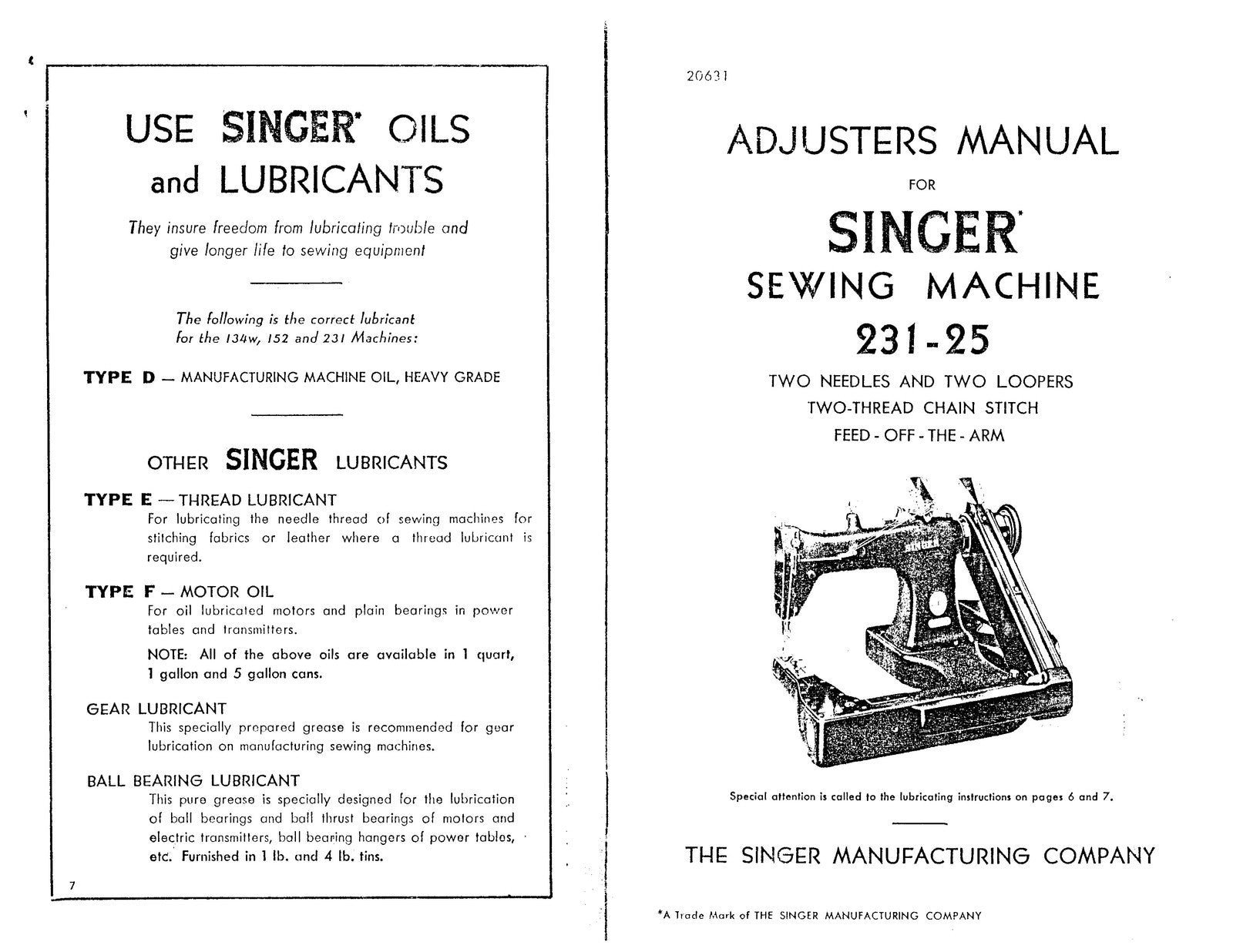 SINGER 231-25 Sewing Machine Service Manual - STEEL WIRE BOUND - TOUGH COVERS