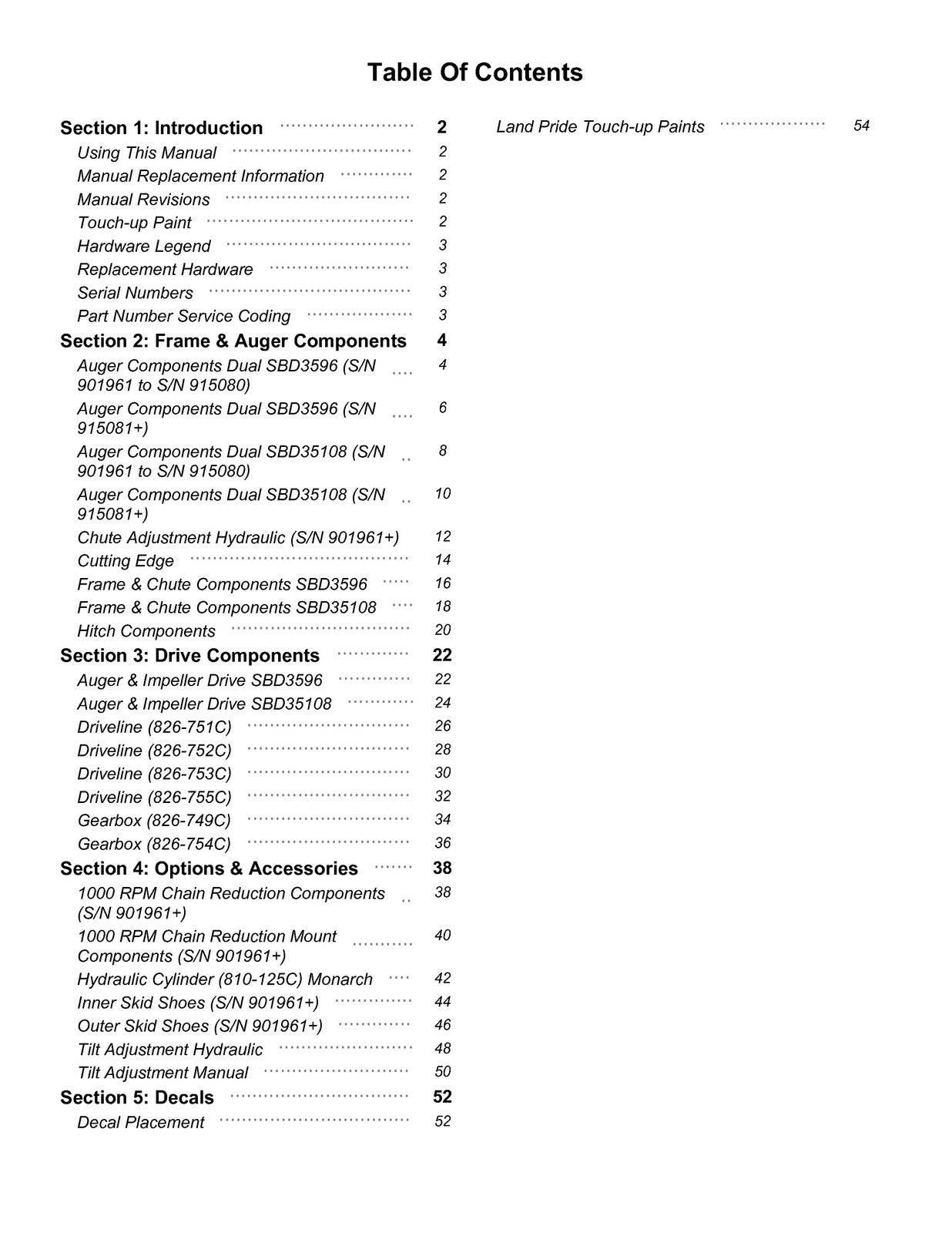 LAND PRIDE SBD3596 Series Snow Blowers Parts Manual 2023 - WIRE BOUND - COVERS