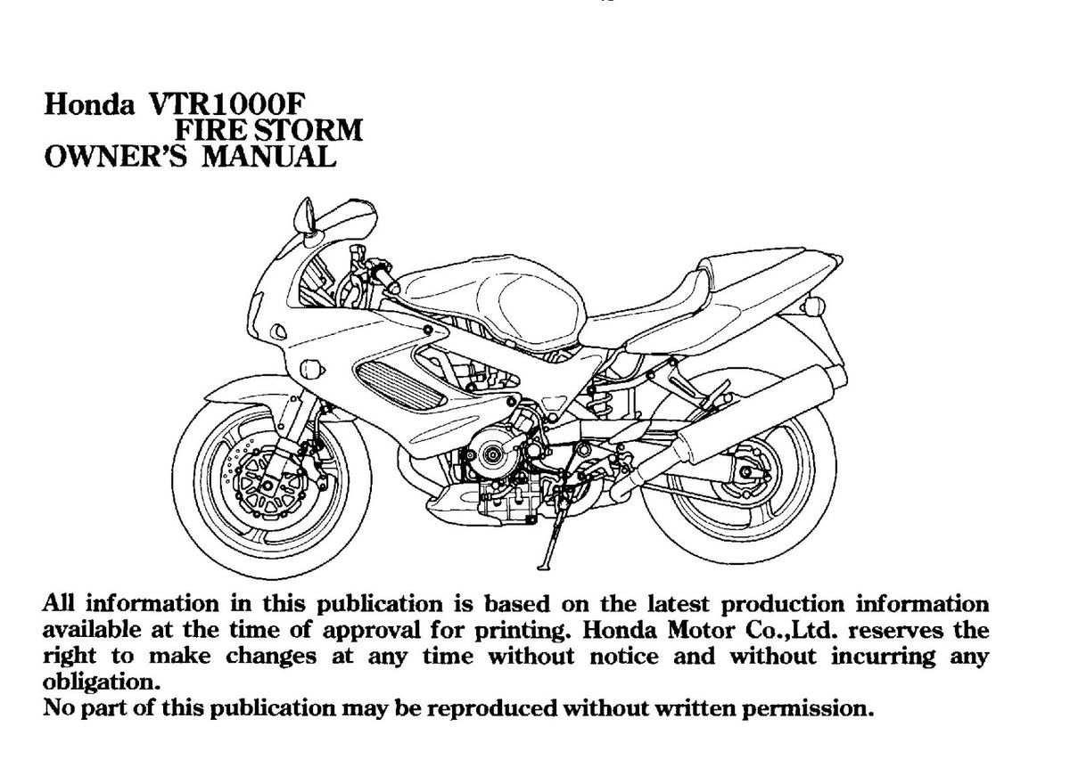 HONDA VTR1000F Firestorm Owners Manual 2001 - BOUND - COVERS - XL FOLDOUT PAGES