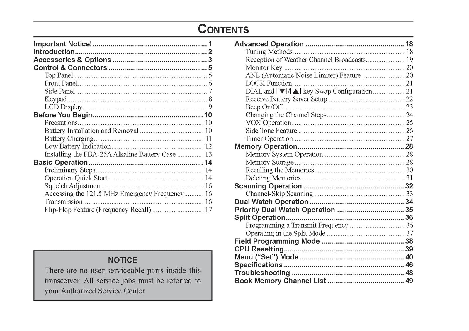 YAESU FTA-230 Air Band Transceiver Operating Manual 2012 - WIRE BOUND - COVERS