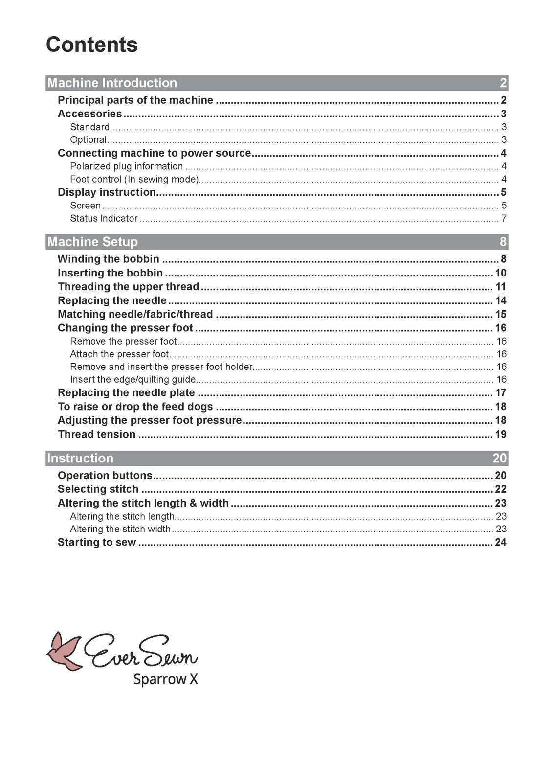 EVER SEWN Sparrow X Sewing Embroidery Combo Instruction Manual - WIRE BOUND