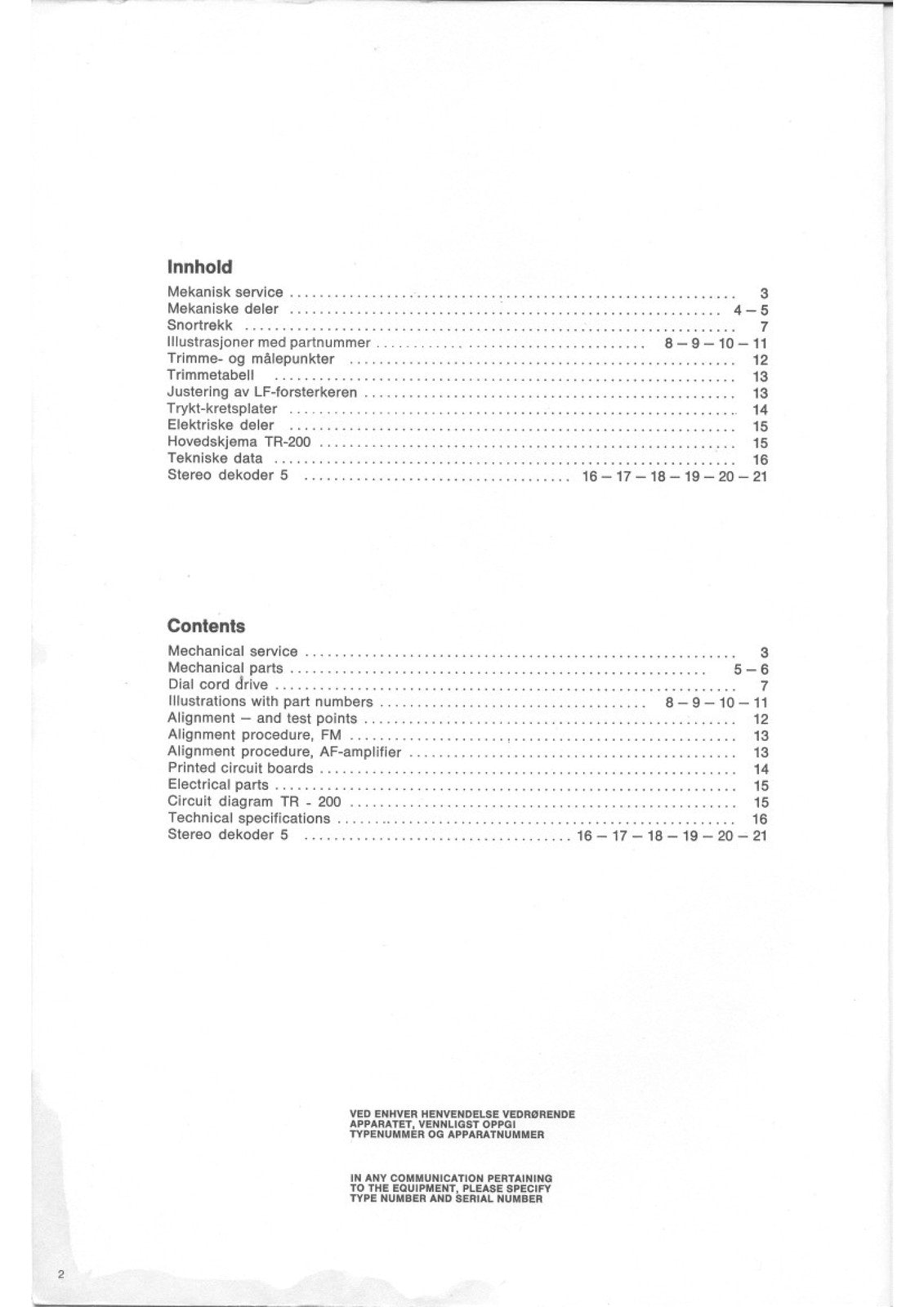 TANDBERG TR-200 FM Stereo Receiver Service Manual - WIRE BOUND - TOUGH COVERS