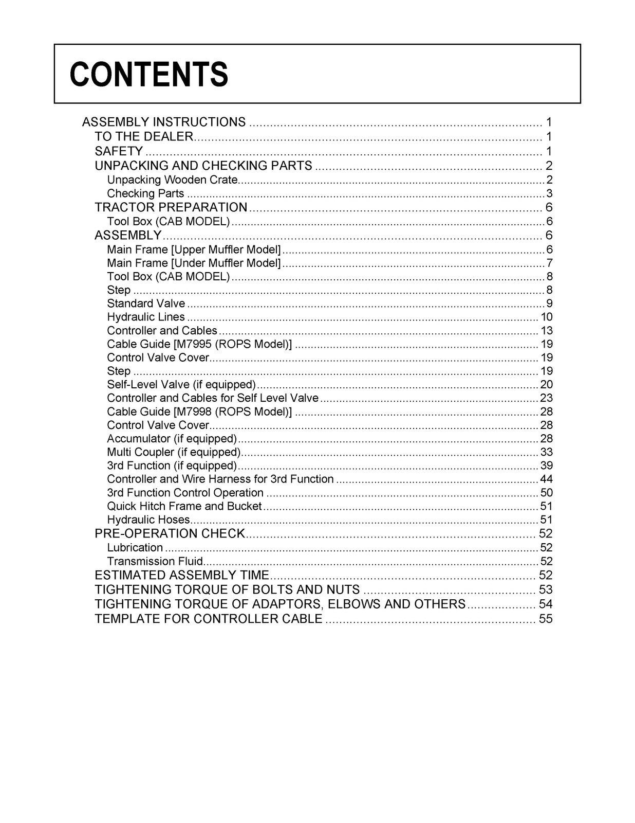 KUBOTA LA1154 Loader Assembly Instructions Manual 2013, BOUND, COVERS, FOLDOUTS