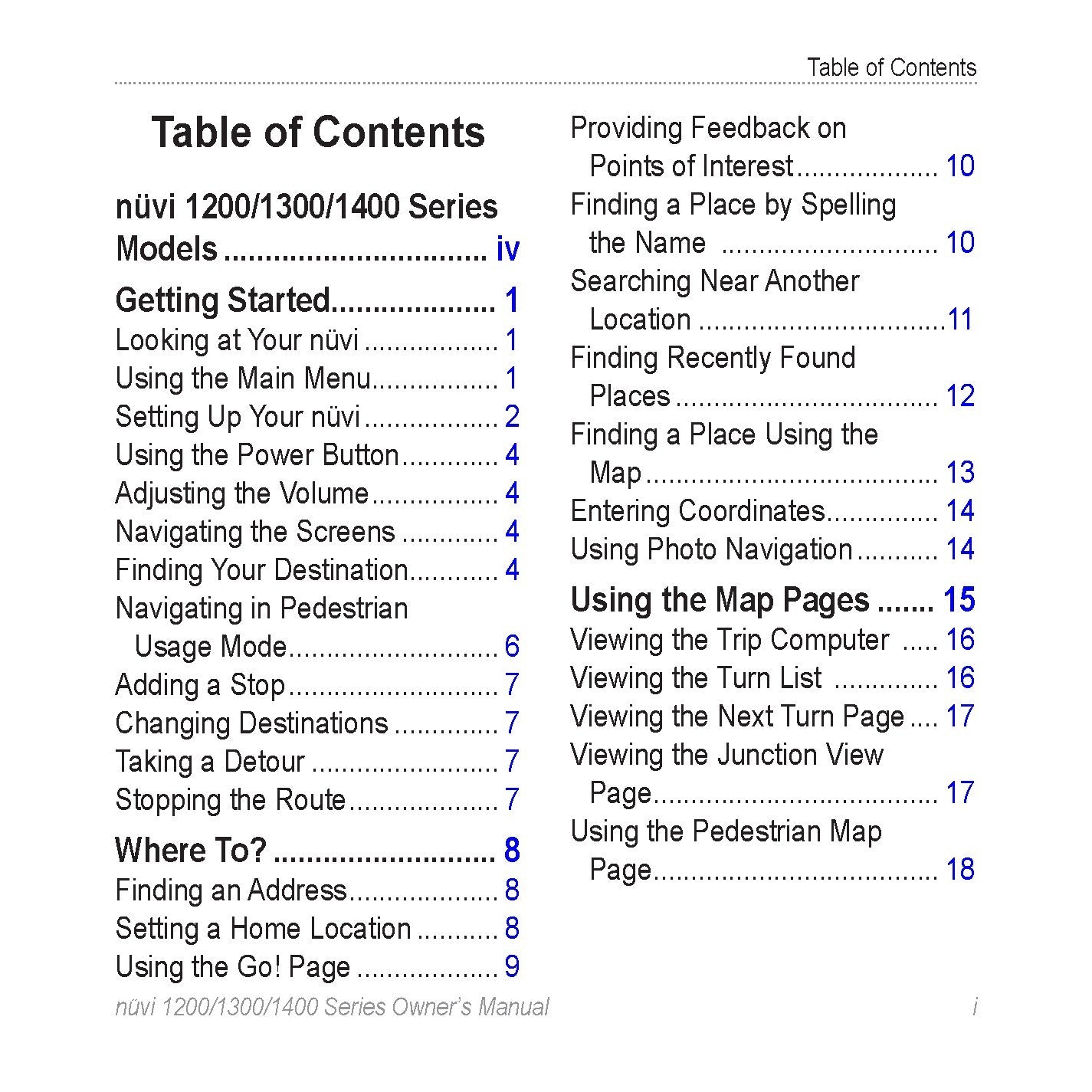 GARMIN Nuvi 1200 1300 1400 Series Owners Manual 2009 - WIRE BOUND - TOUGH COVERS