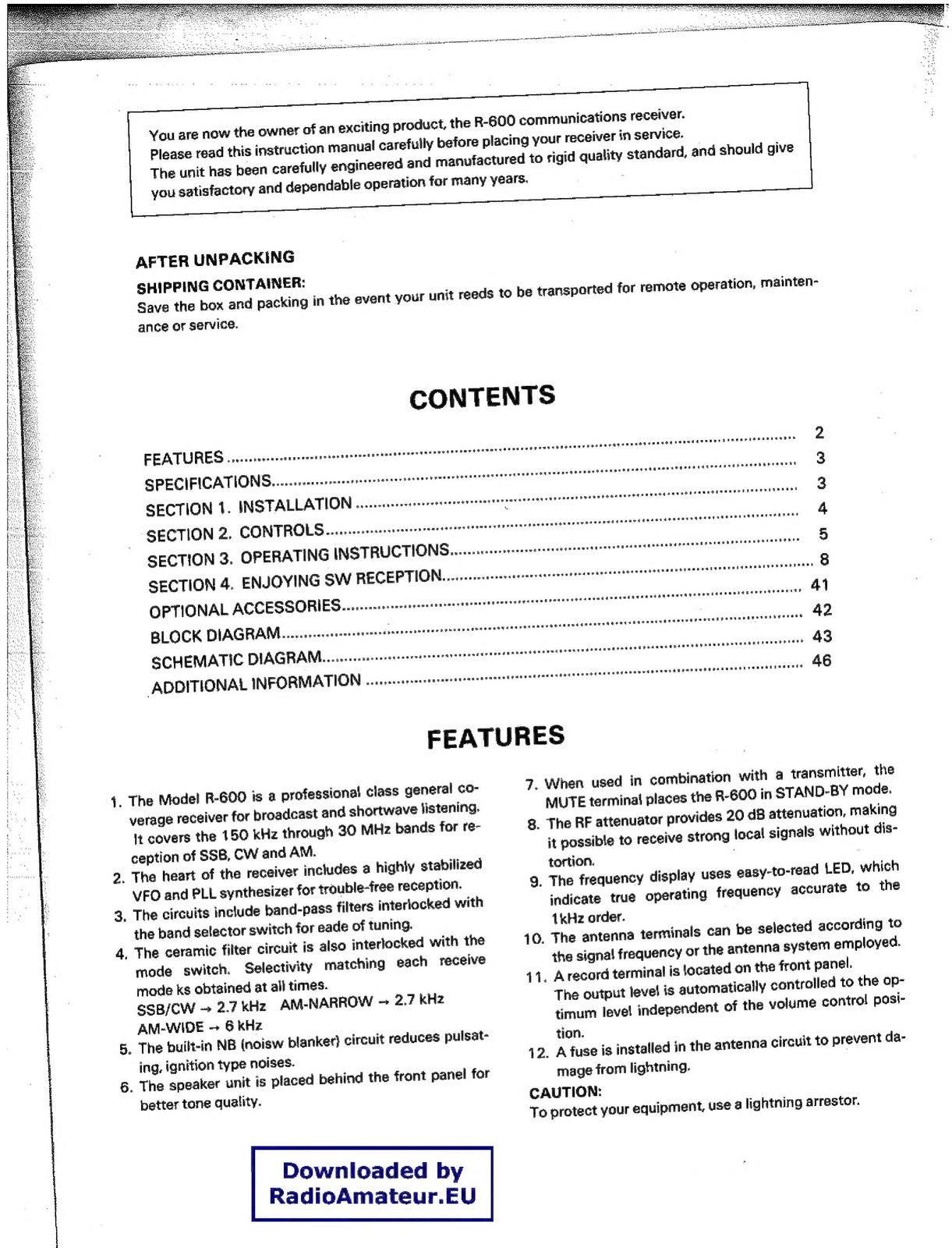 PANASONIC R-600 Communications Receiver Instruction Manual, FOLDOUTS
