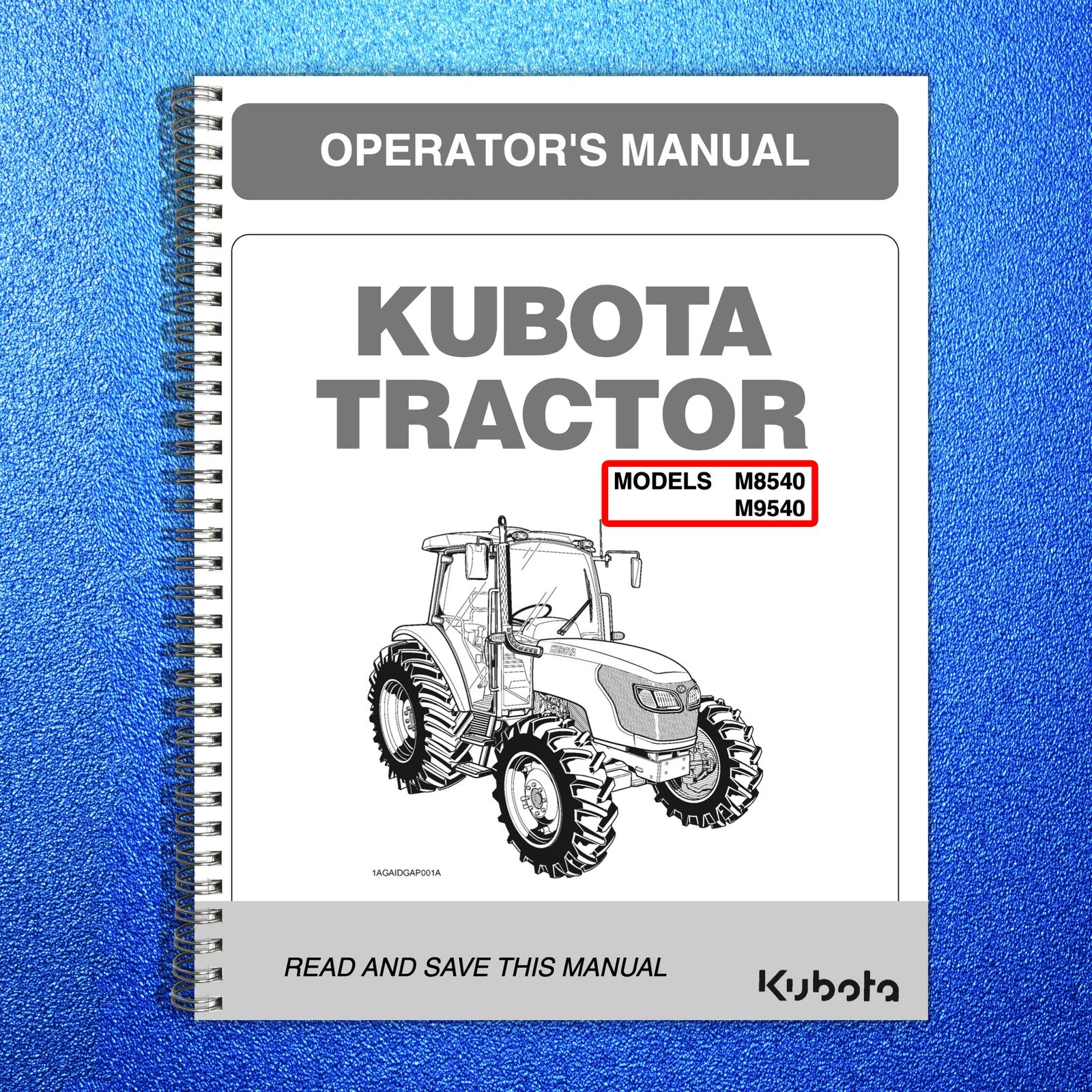 KUBOTA M8540 M9540 Workshop & Operators Manual BUNDLE - WIRE BOUND - COVERS