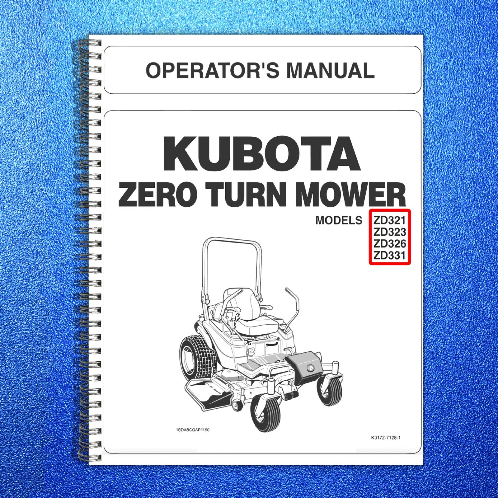 KUBOTA ZD321 ZD323 ZD326 ZD331 Operators & Service Manual BUNDLE - WIRE BOUND