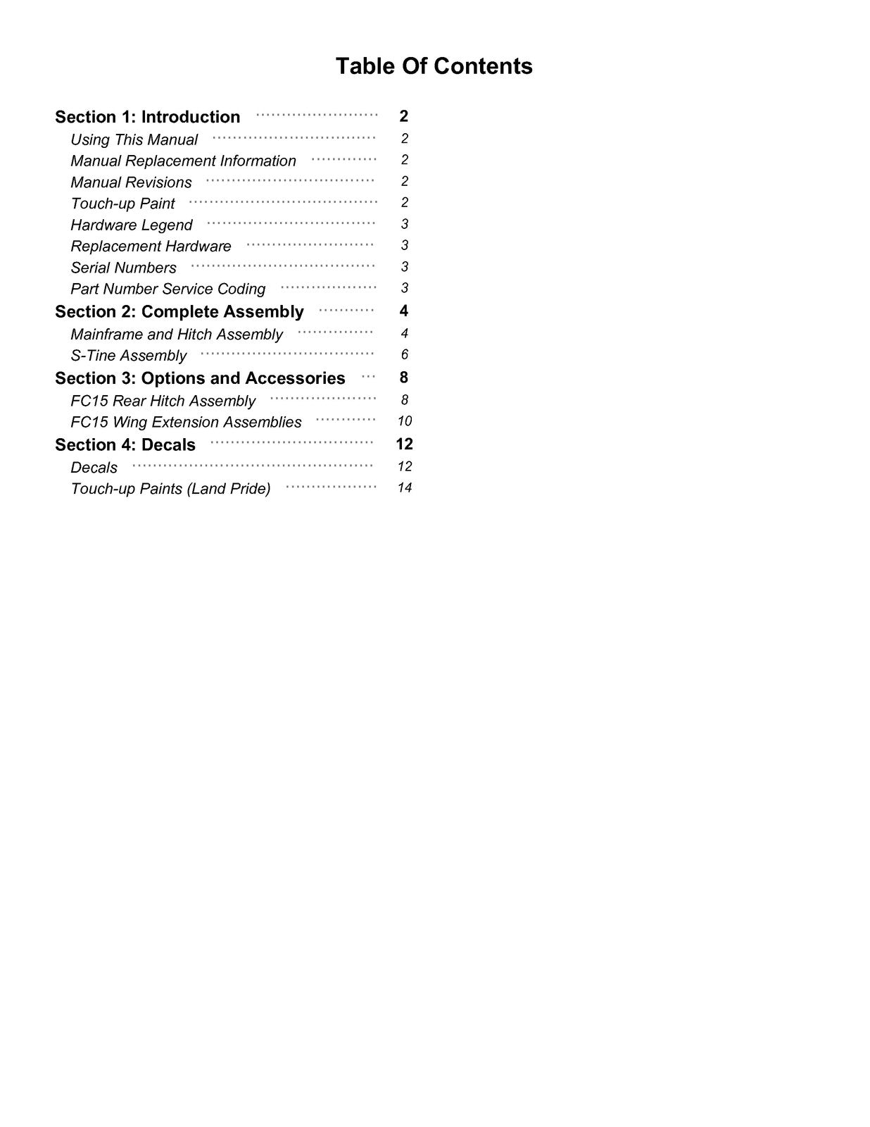LAND PRIDE FC15 Series Field Cultivator Parts Manual 2026 - WIRE BOUND - COVERS