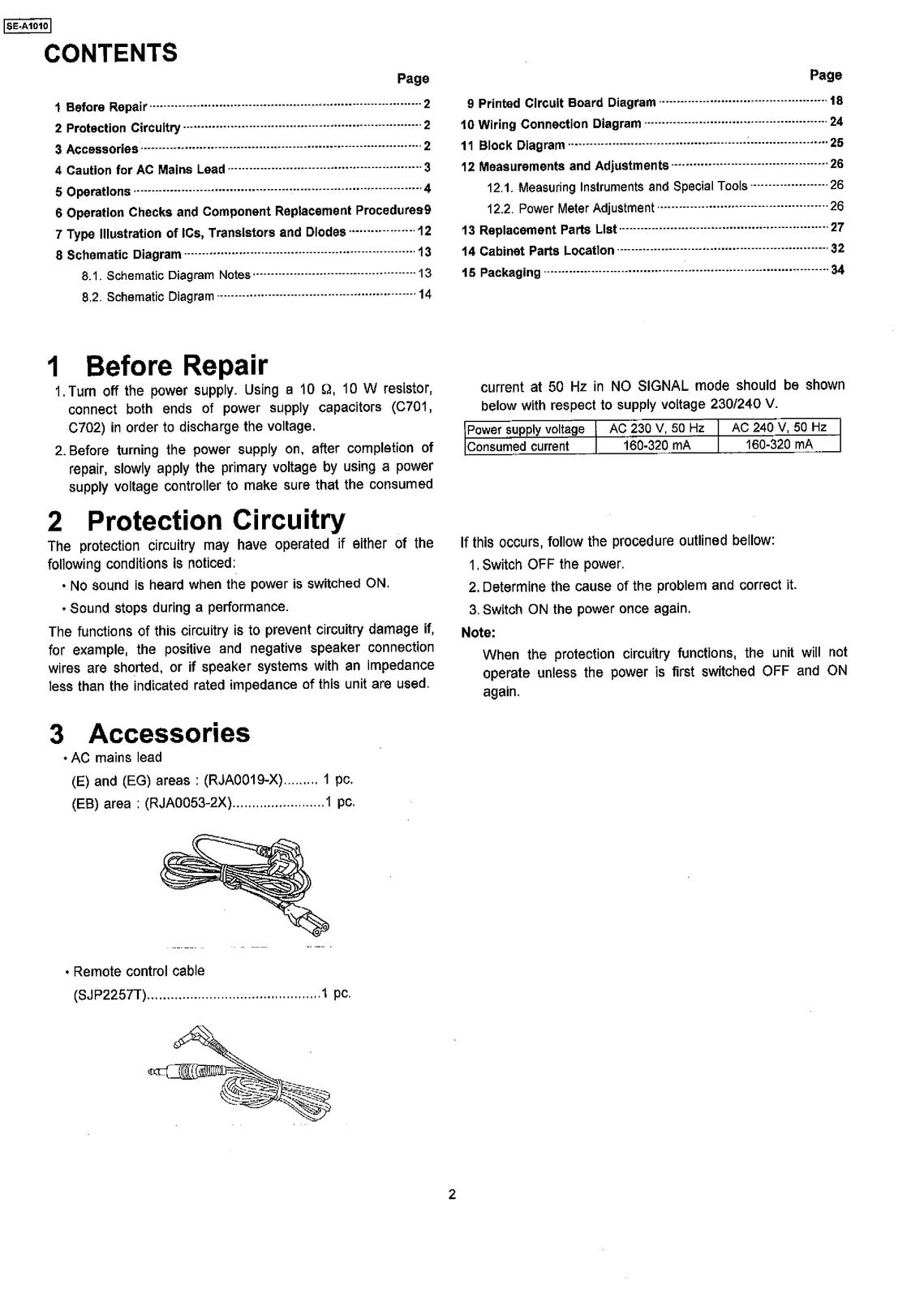 TECHNICS SE-A1010 Stereo Power Amplifier Service Manual 1999 - WIRE BOUND