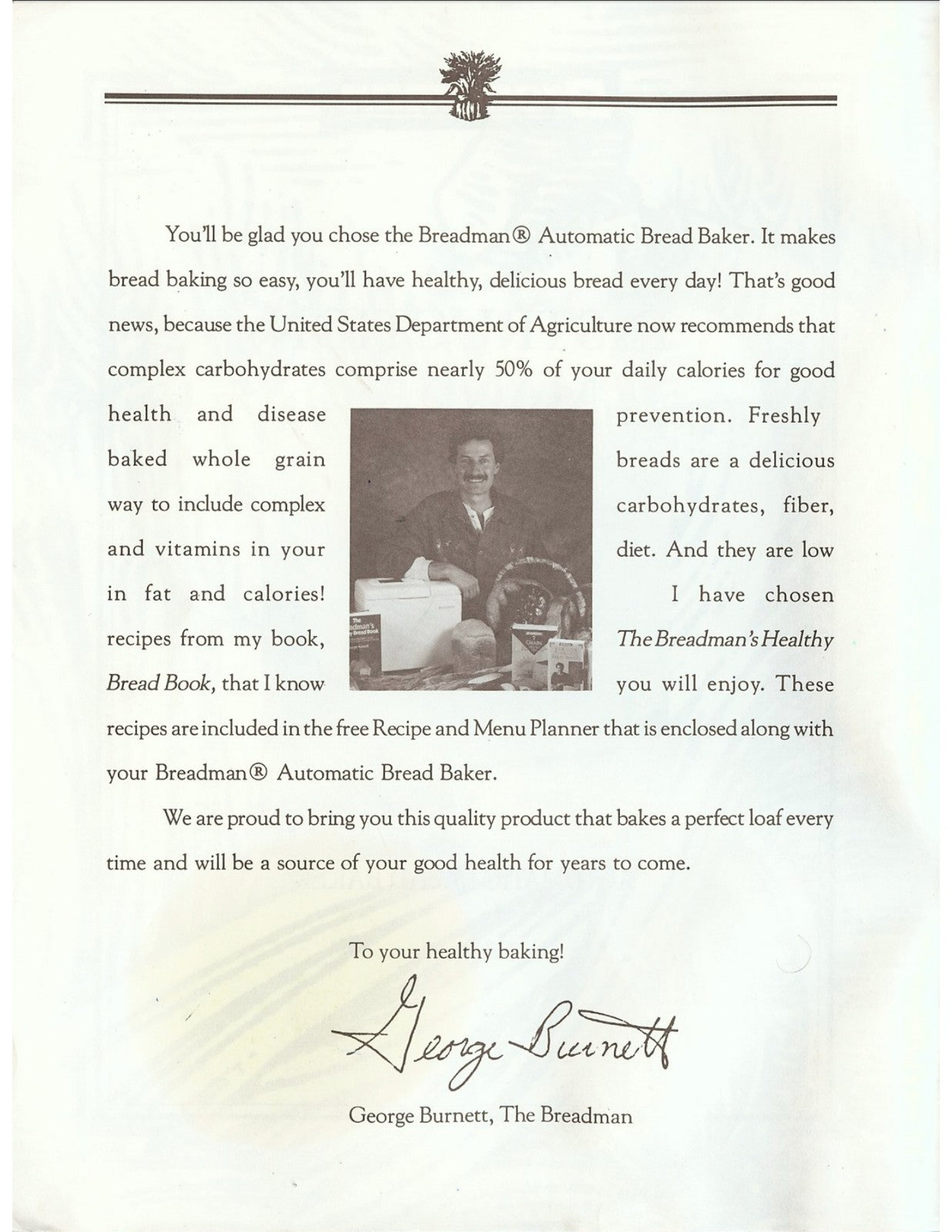 BREADMAN TR-400 Automatic Bread Baker Instruction Manual - WIRE BOUND - COVERS