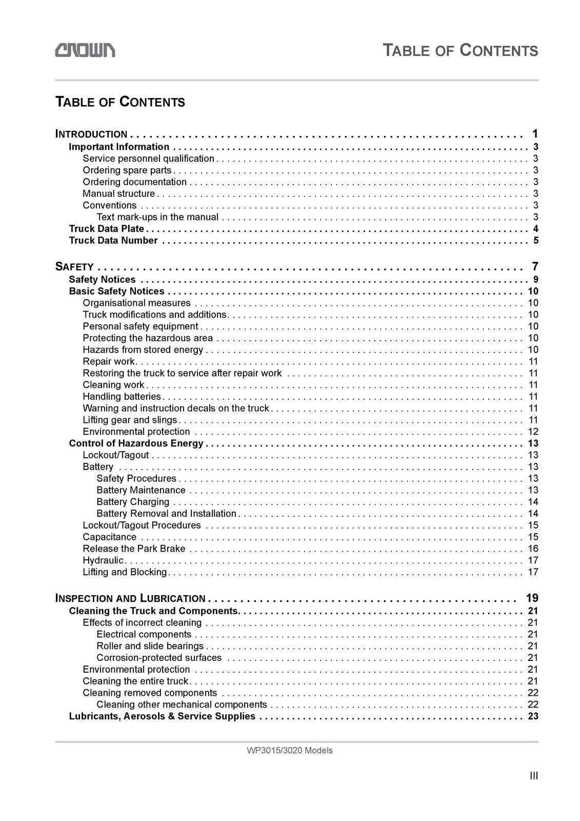 CROWN WP3015 WP3020 Walkie Pallet Truck Maintenance Manual - WIRE BOUND - COVERS