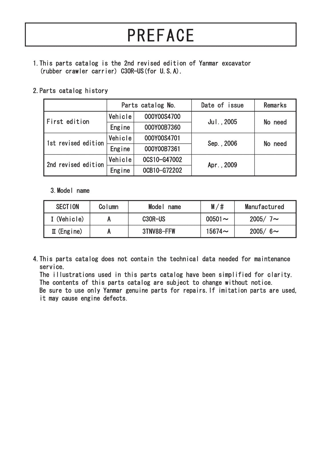 YANMAR Crawler Carrier CR30R-US Parts Catalog Manual 2012 - WIRE BOUND - COVERS