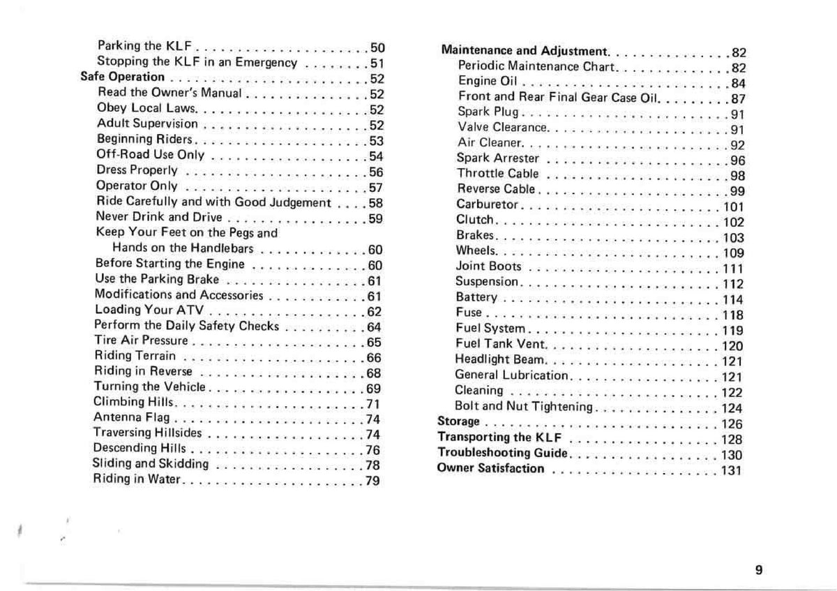 KAWASAKI Bayou 4x4 300 All Terrain Vehicle Owners Manual 1995 - WIRE BOUND
