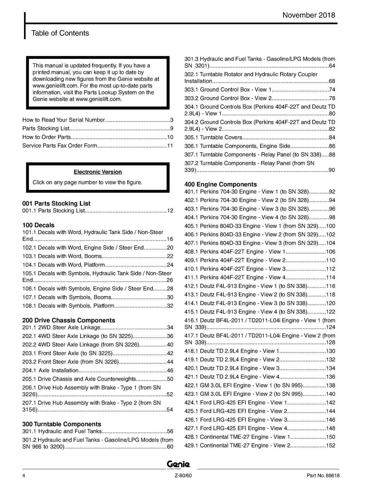 GENIE Z-80-60 Boom Lift Parts Manual 2018 - STEEL WIRE BOUND - PROTECTIVE COVERS