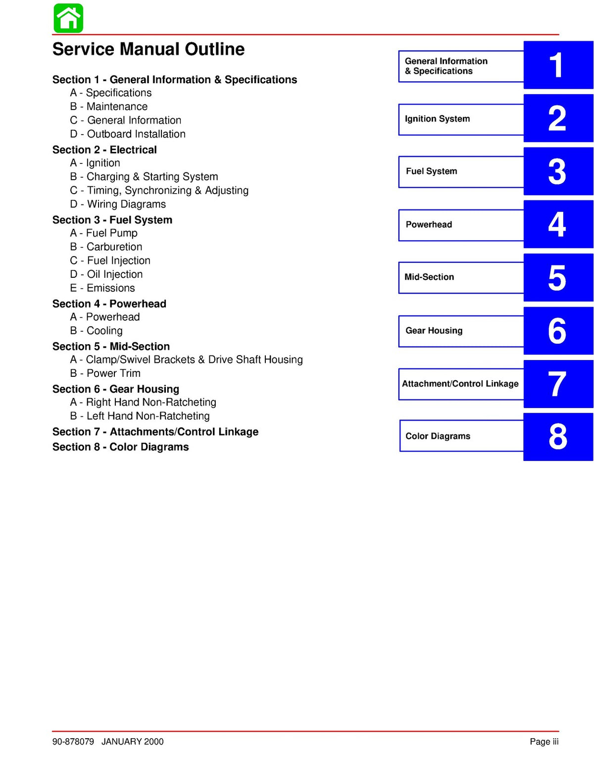 MERCURY MARINER 135 150 175 200 Service Manual SN 0G960500 Up 2000, FOLDOUTS