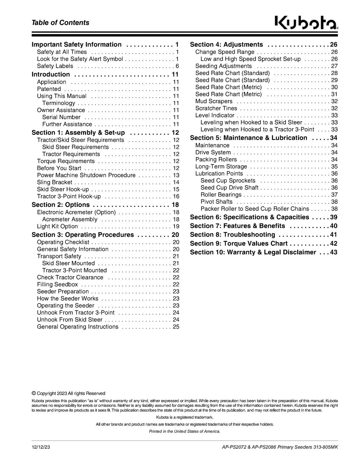 LAND PRIDE PS20 Series Primary Seeders Operators Manual - WIRE BOUND - COVERS