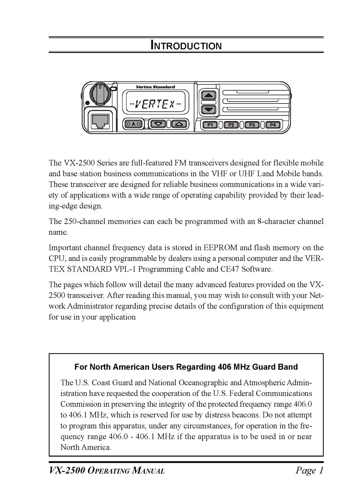 VERTEX STANDARD VX-2500 VHF Radio Operating Manual - WIRE BOUND - TOUGH COVERS