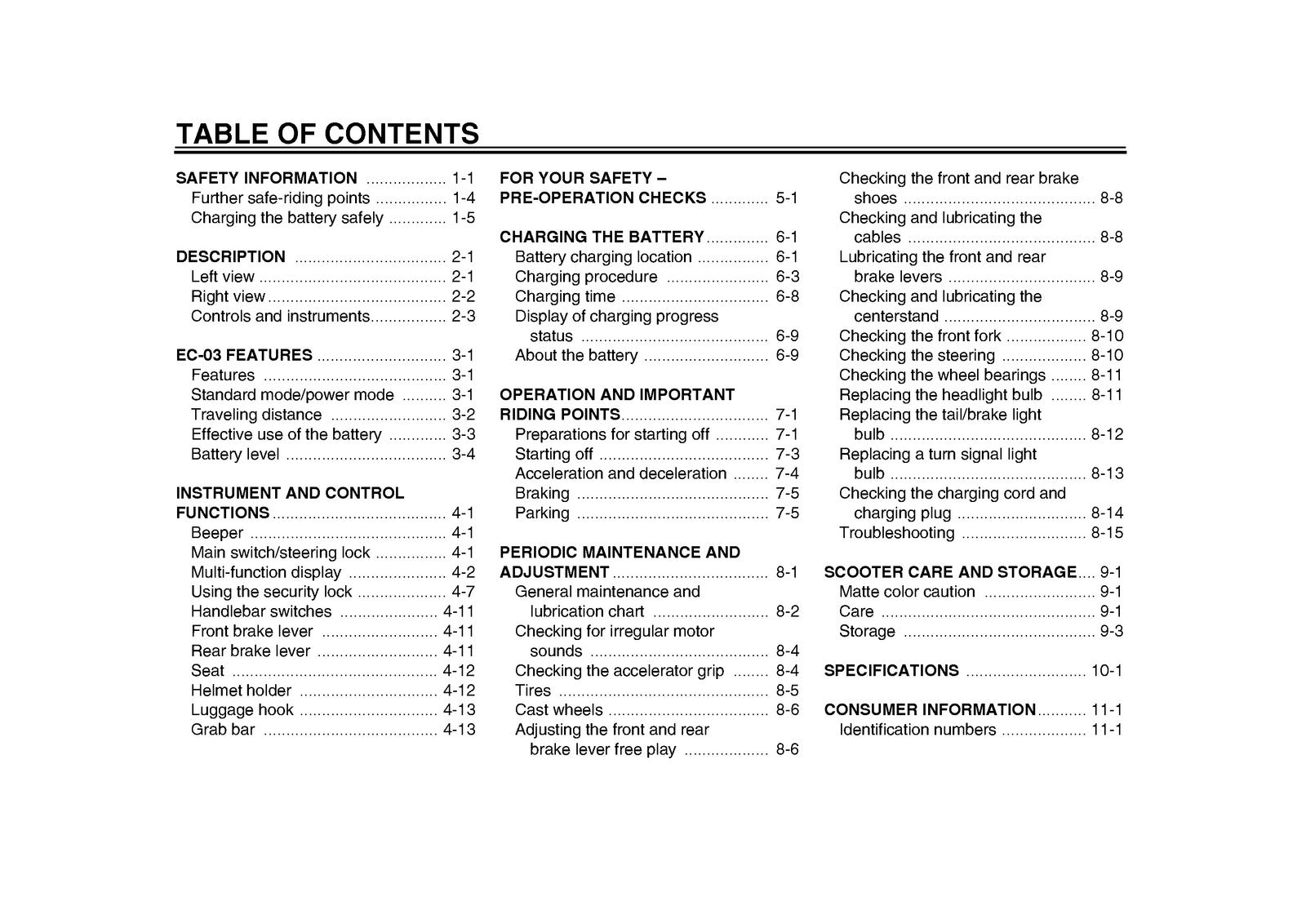 YAMAHA EC-03 Owners Manual 2010 - STEEL WIRE BOUND - PROTECTIVE COVERS