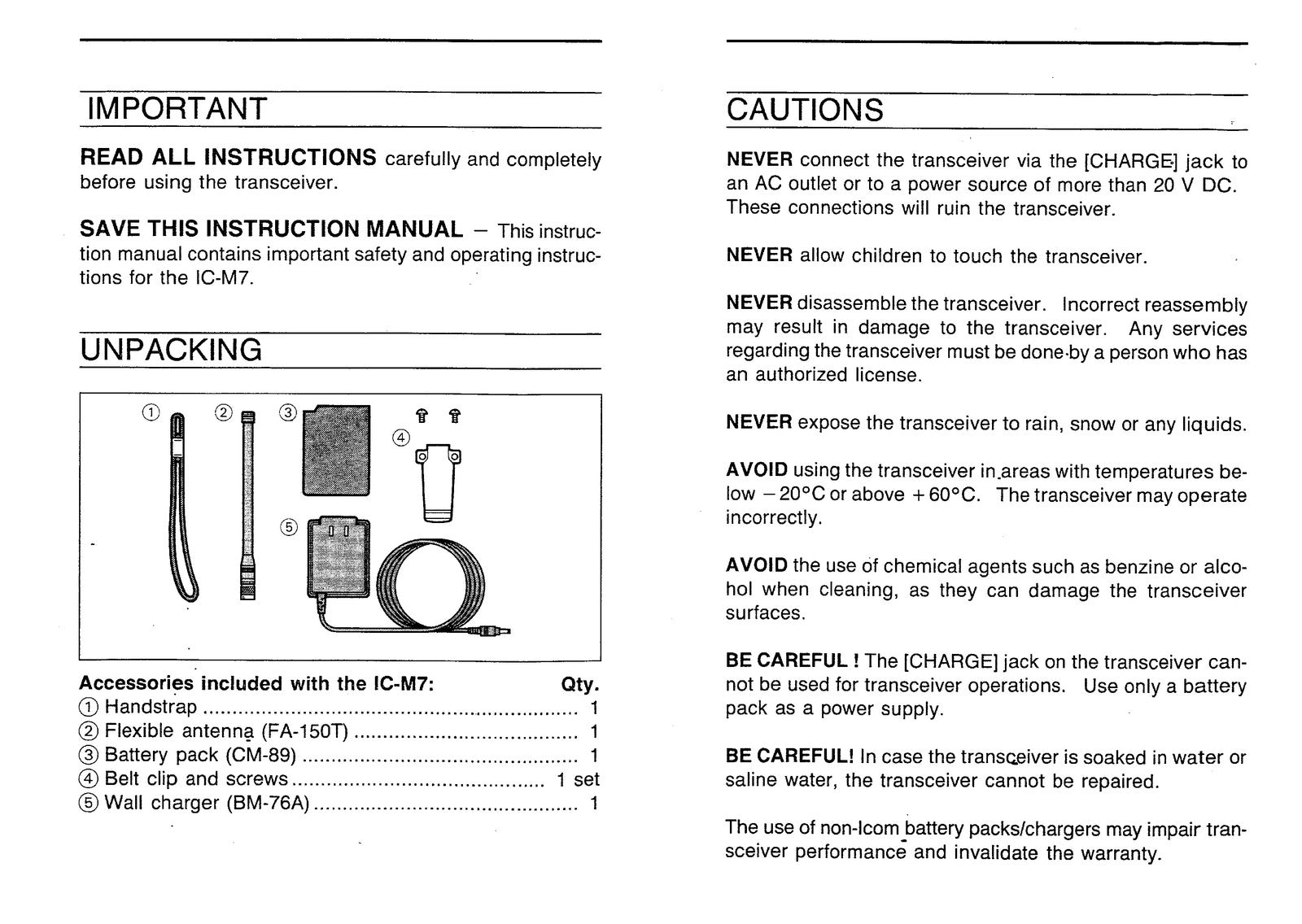 ICOM IC-M7 VHF Marine Transceiver Instruction Manual 1991 - WIRE BOUND - COVERS