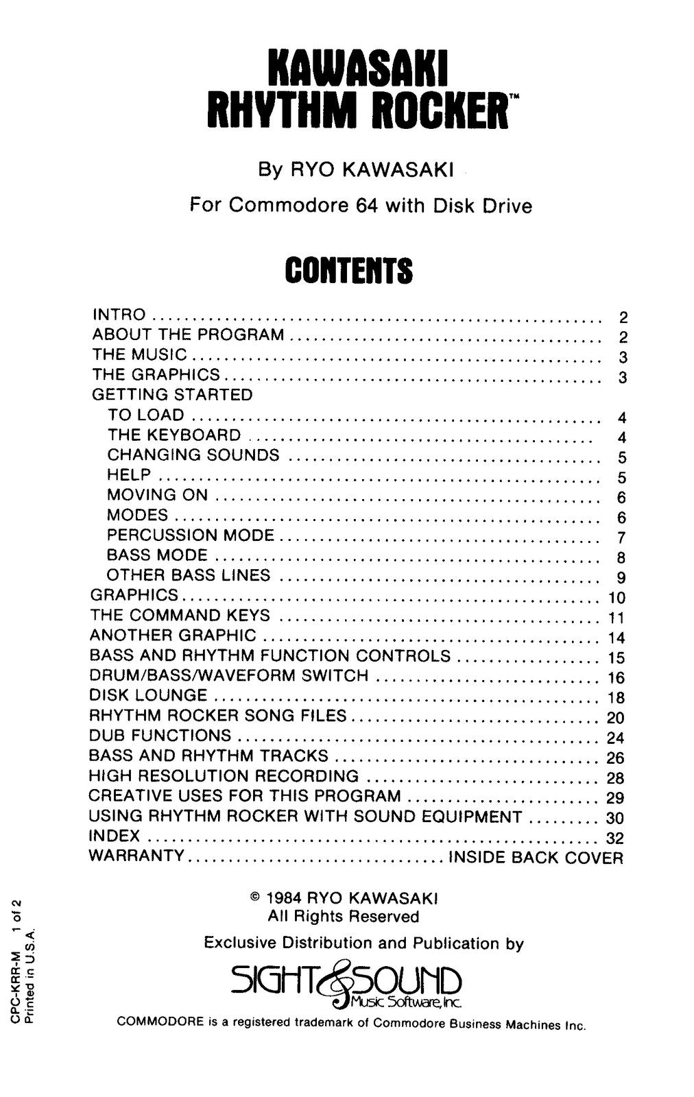 KAWASAKI Rhythm Rocker Instruction Manual - STEEL WIRE BOUND - PROTECTIVE COVERS