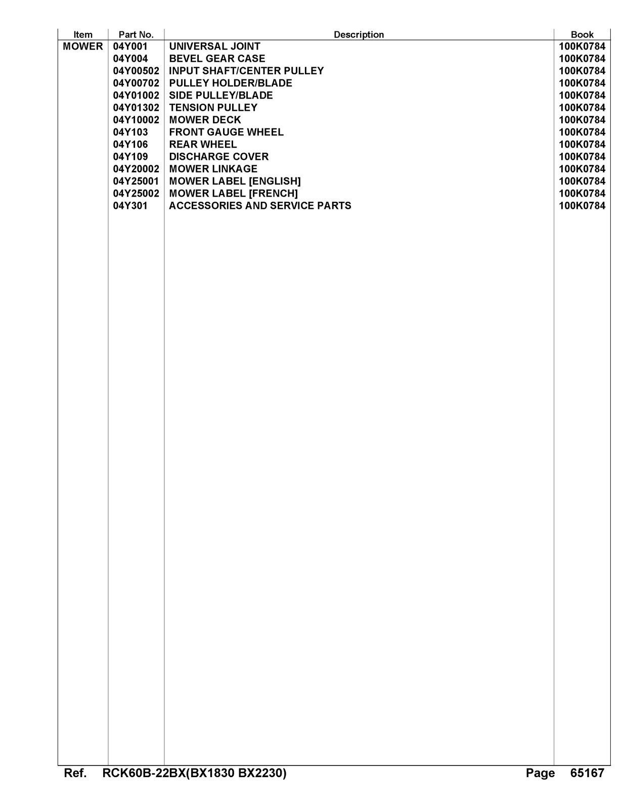 KUBOTA RCK60B-22BX 60in Mower Parts Manual - STEEL WIRE BOUND - TOUGH COVERS
