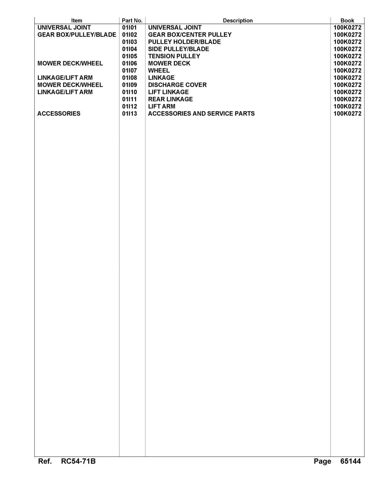 KUBOTA RC54-71B Parts Manual - STEEL WIRE BOUND - PROTECTIVE COVERS