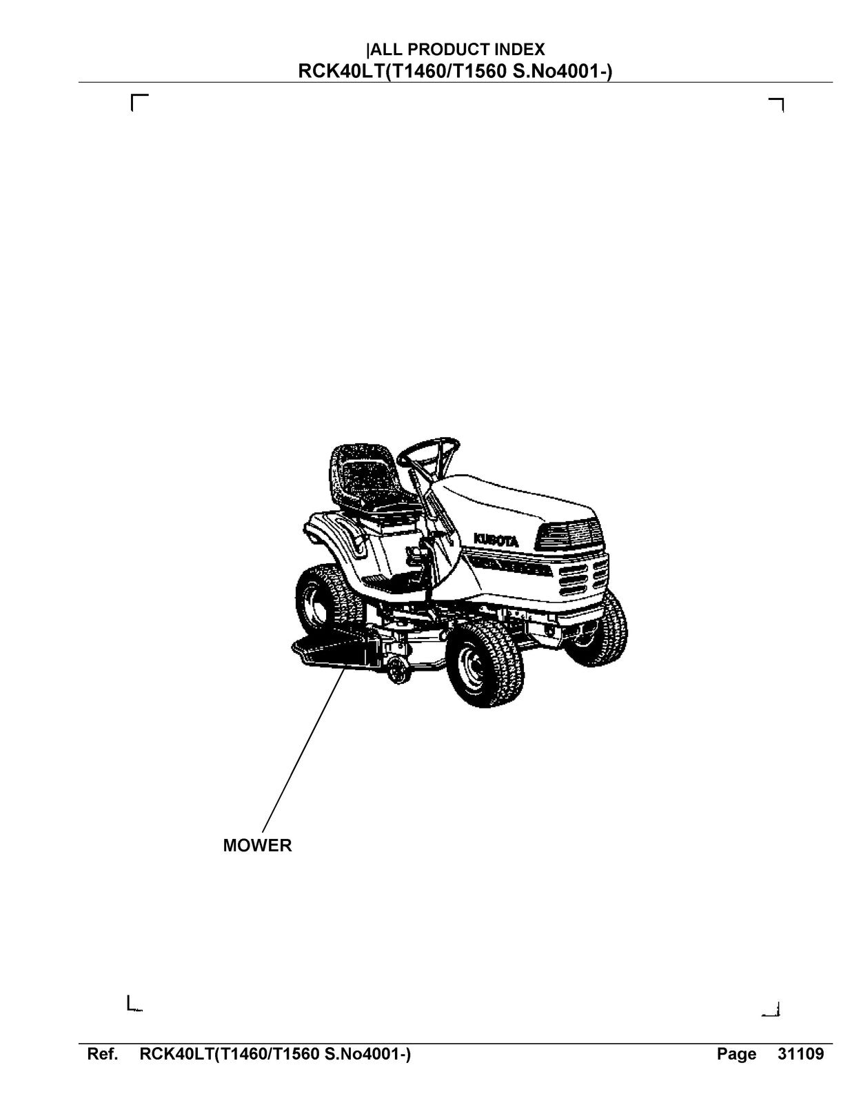 KUBOTA RCK40LTserial number 40001 and up Parts Manual - WIRE BOUND - COVERS