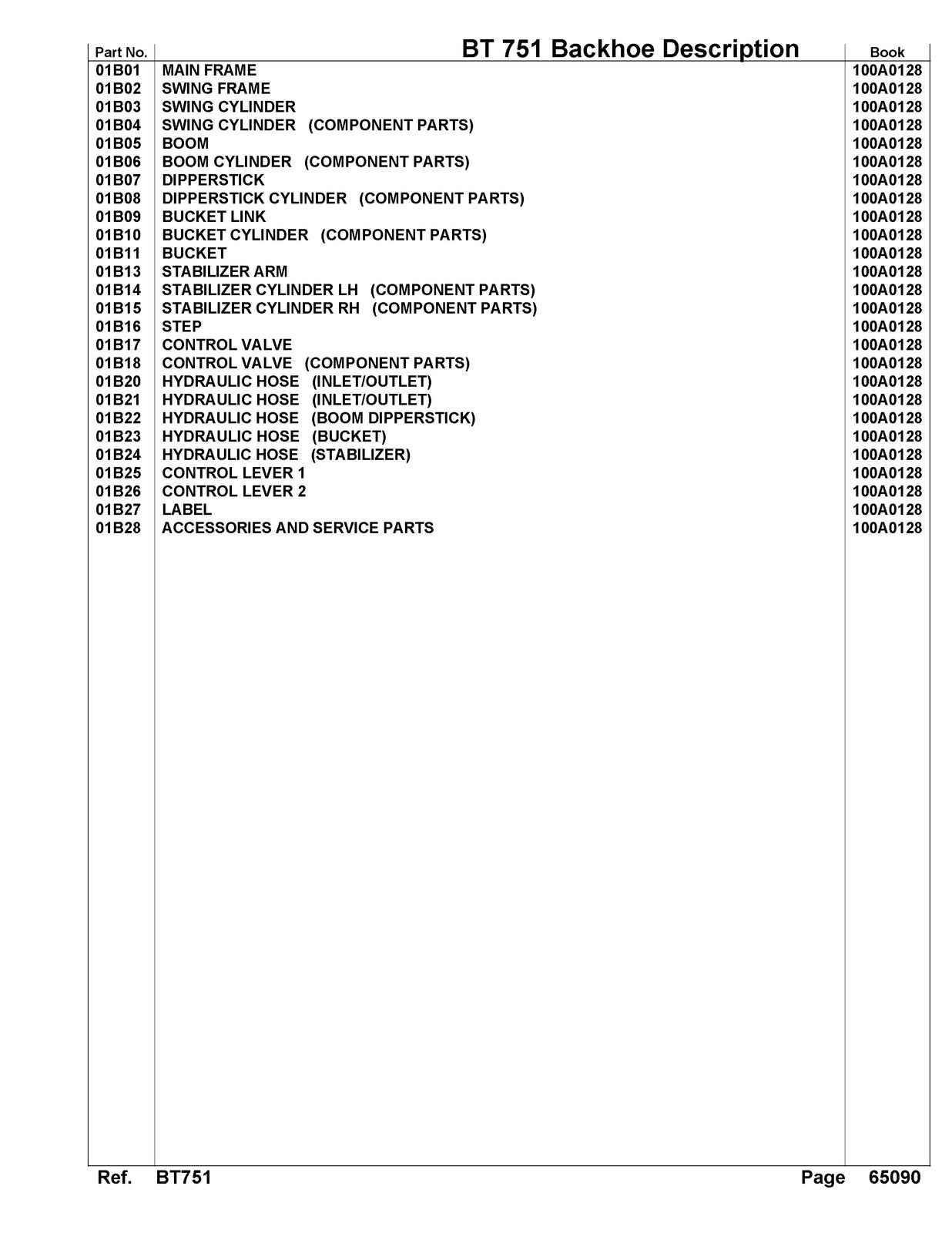 TEREX BT751 Backhoe Illustrated Parts List Manual - WIRE BOUND - TOUGH COVERS
