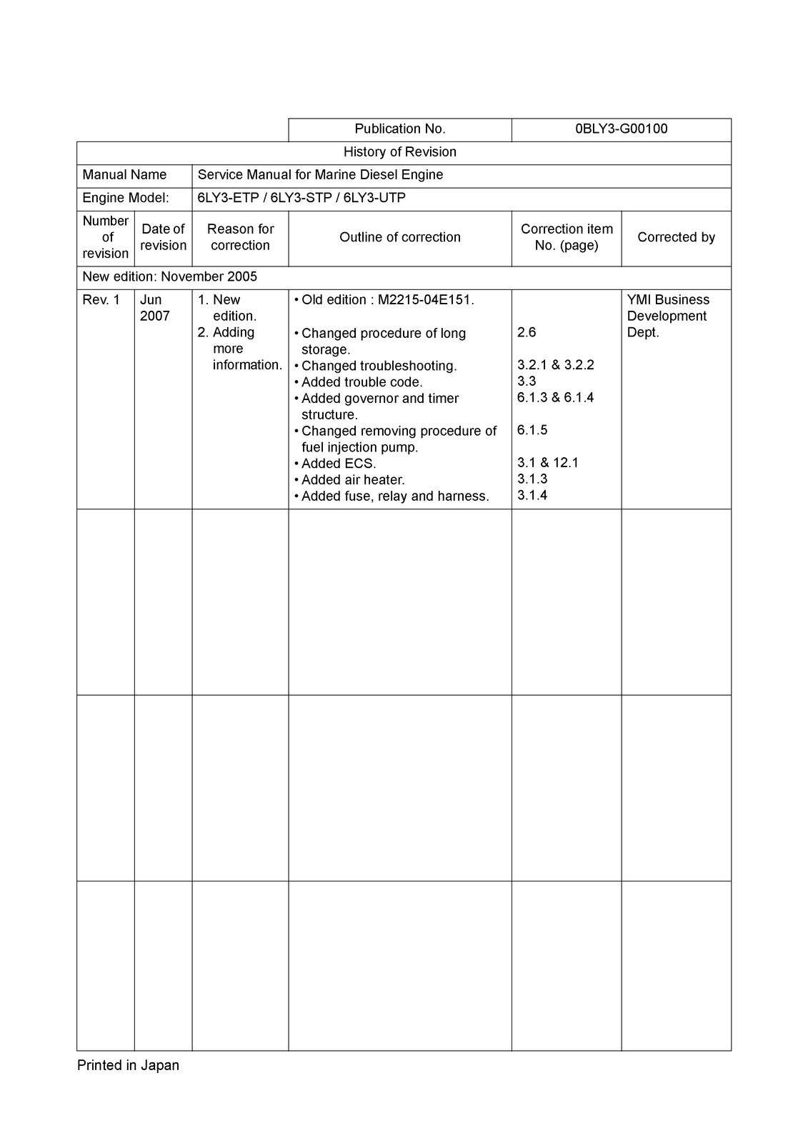 YANMAR Marine Engine 6LY3-ETP 6LY3-STP 6LY3-UTP Workshop Service Manual