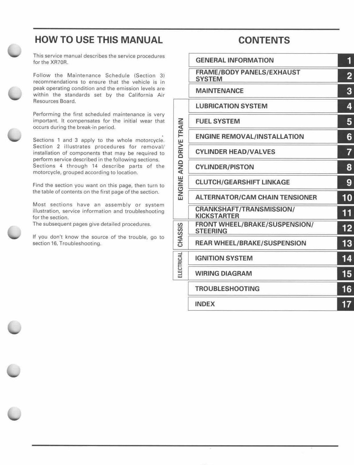 HONDA XR70R Motorcycle Service Manual - STEEL WIRE BOUND - PROTECTIVE COVERS
