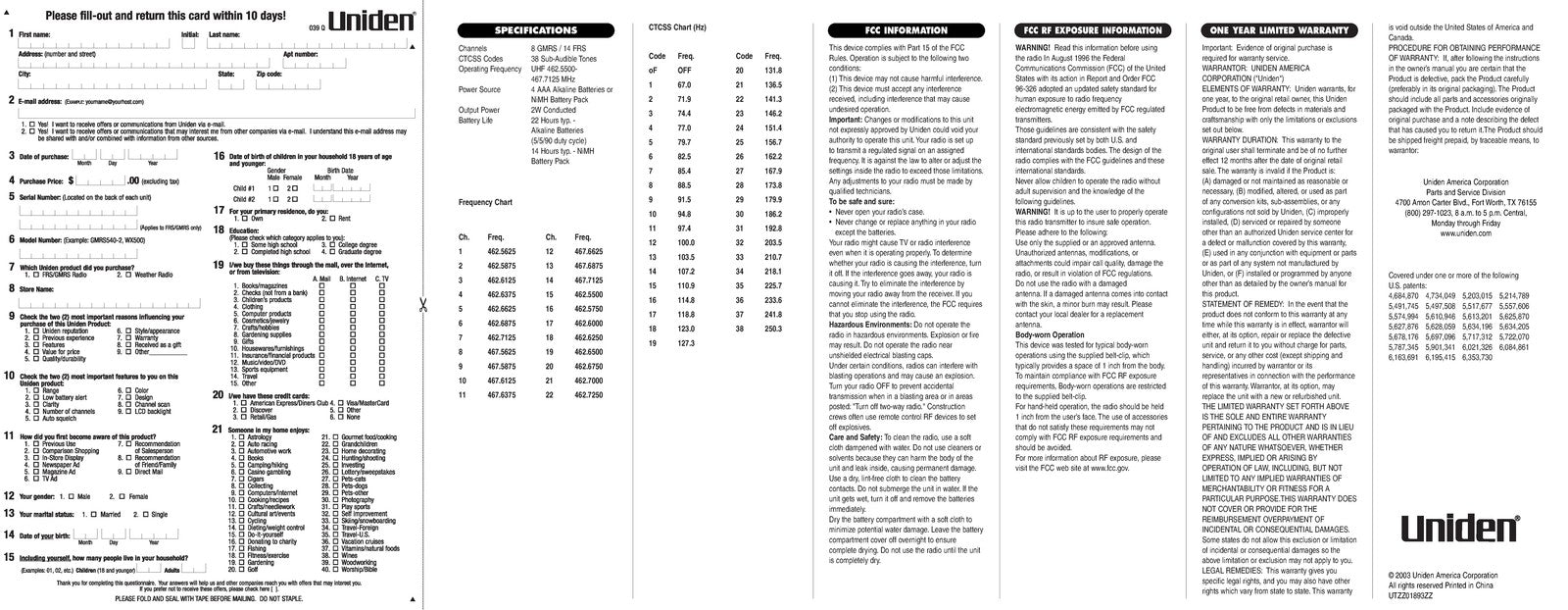 UNIDEN GMRS680 Two-Way Radio Operating Manual - STEEL WIRE BOUND - TOUGH COVERS