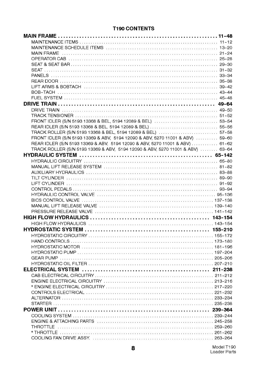 BOBCAT T190 Parts Manual 2003 SN 519311001 Up - STEEL WIRE BOUND - TOUGH COVERS