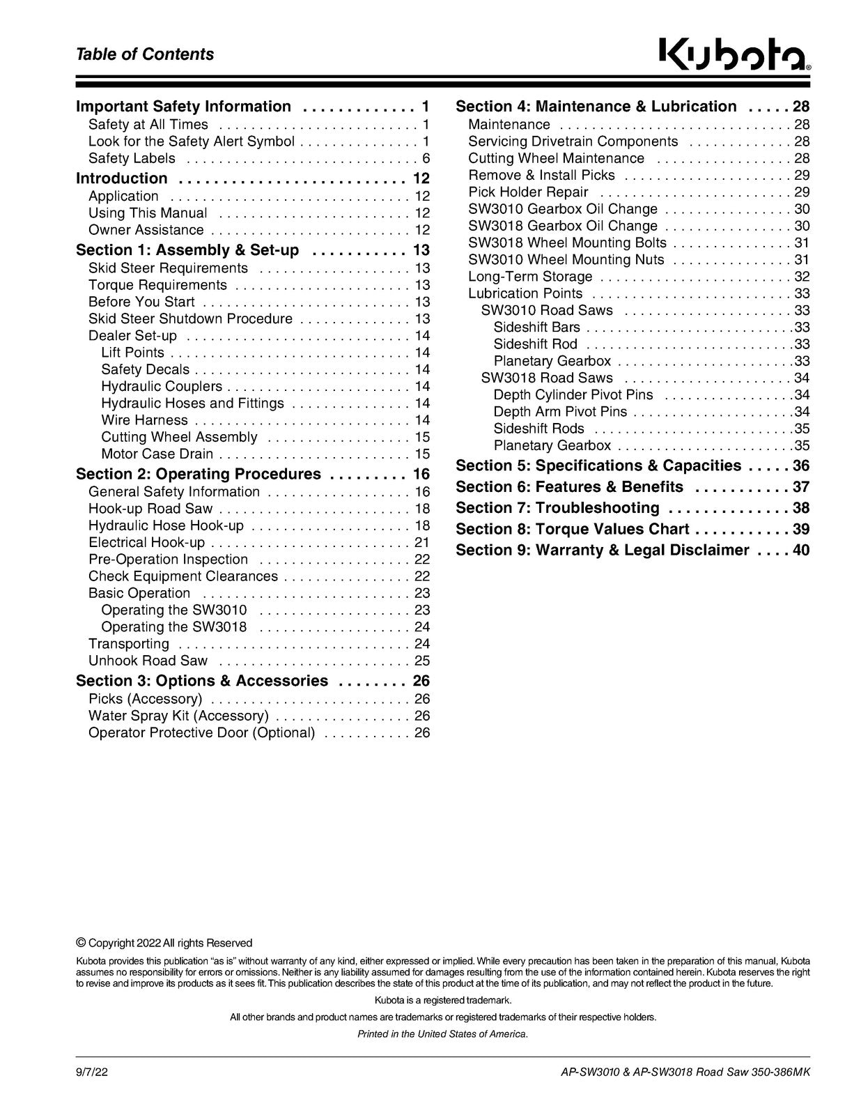 LAND PRIDE SW30 Series Road Saw Operators Manual - WIRE BOUND - TOUGH COVERS