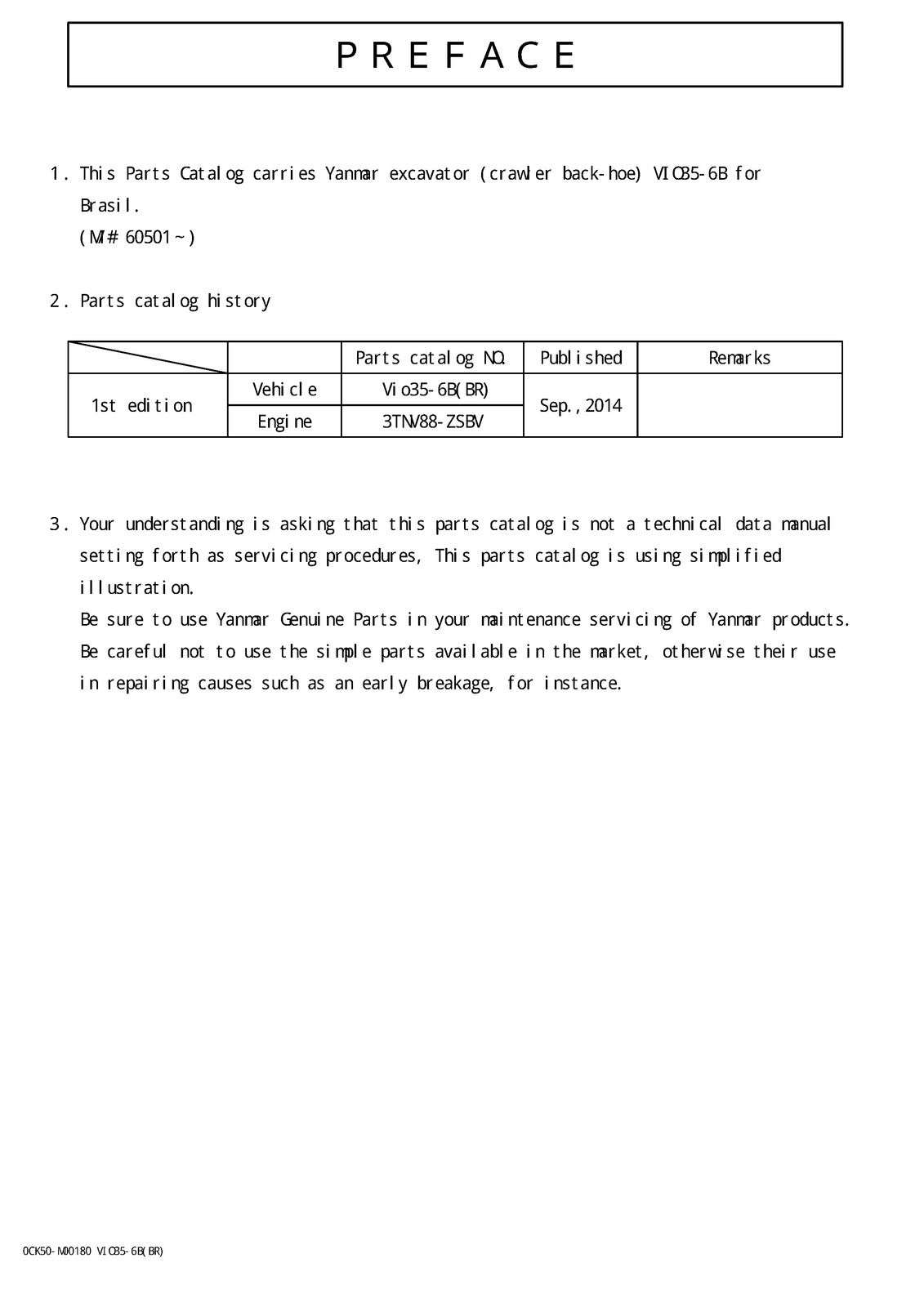 YANMAR ViO35-6B Excavator Parts Catalog Manual 2016 - WIRE BOUND - TOUGH COVERS