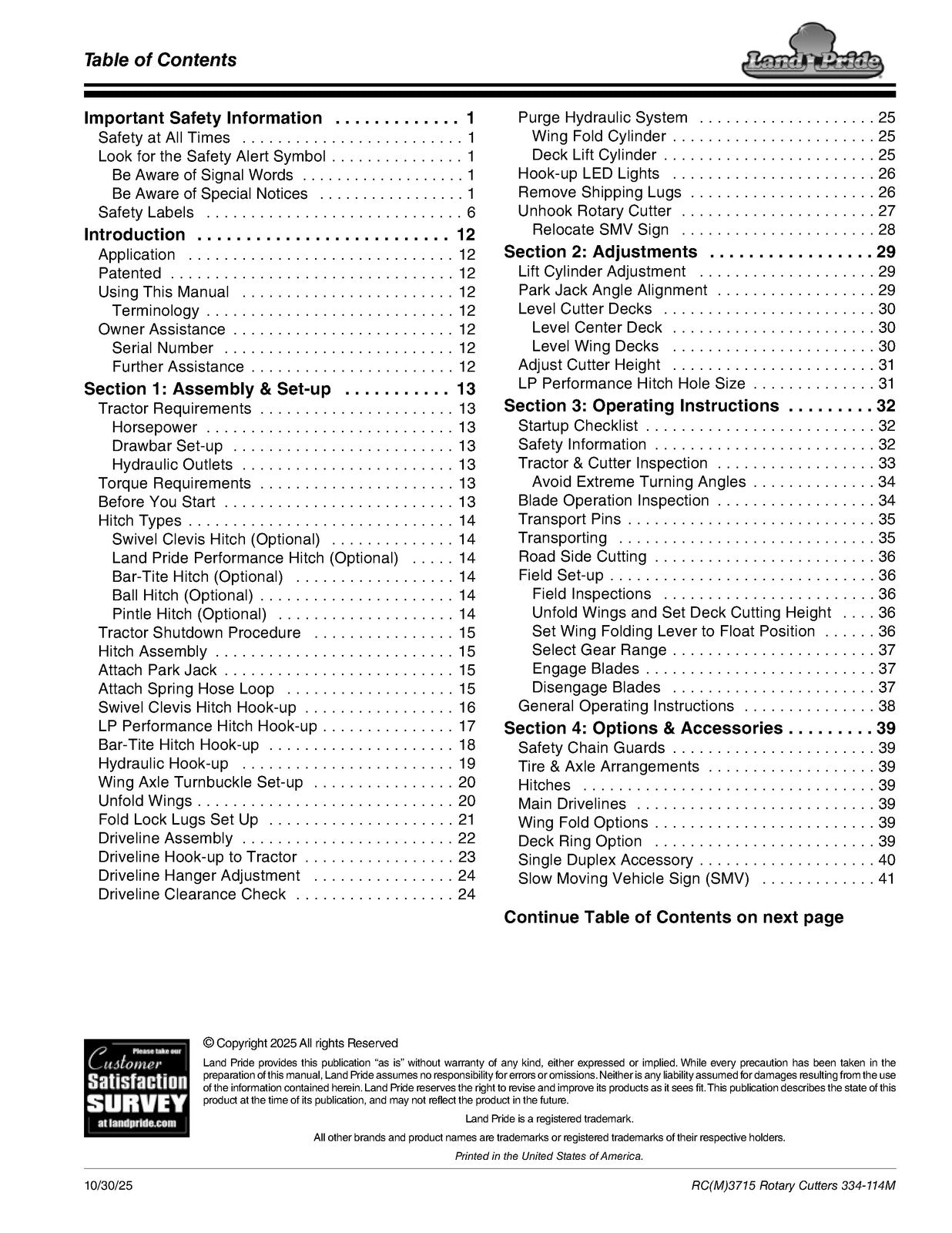 LAND PRIDE RC3715 RCM3715 Rotary Cutters Operators Manual - WIRE BOUND - COVERS