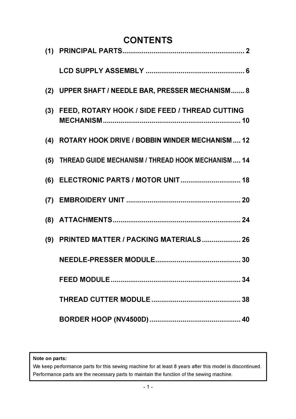 BROTHER NV4000D 4000 4000D LTD 4500D Sewing Machine Parts Reference Manual