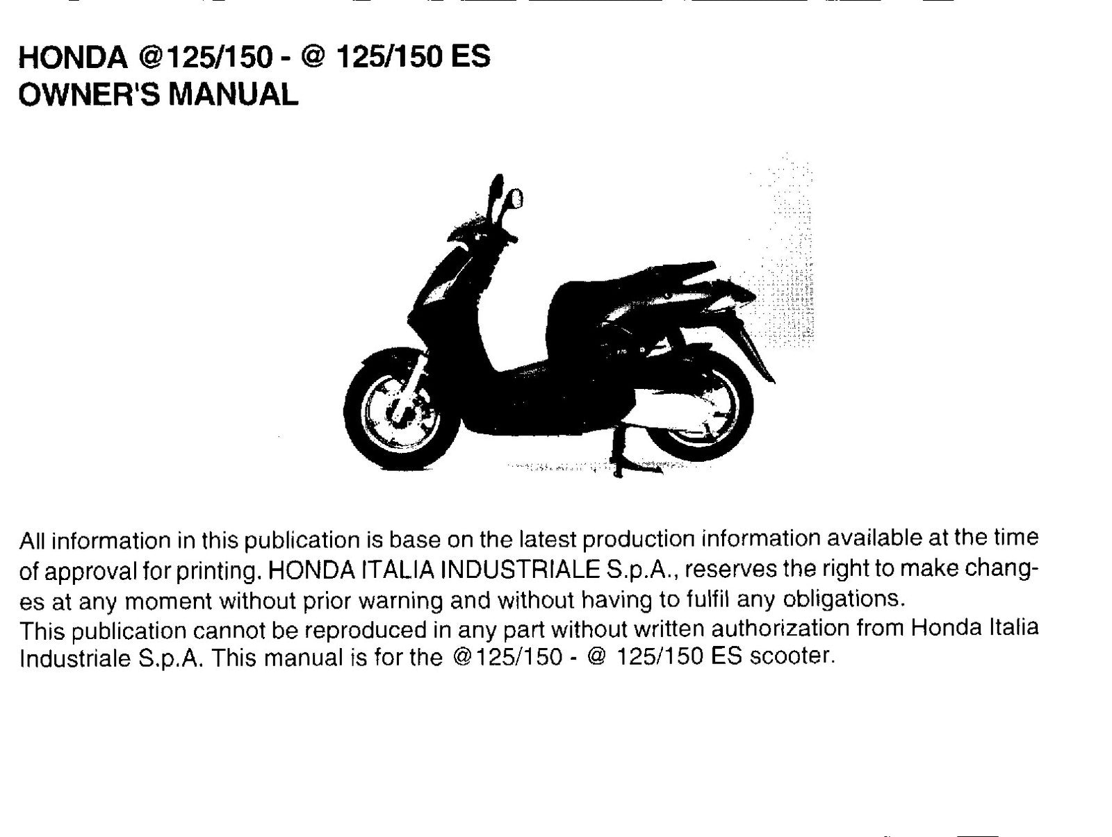 HONDA  125150  125150 ES Owners Manual 2001 - STEEL WIRE BOUND - TOUGH COVERS