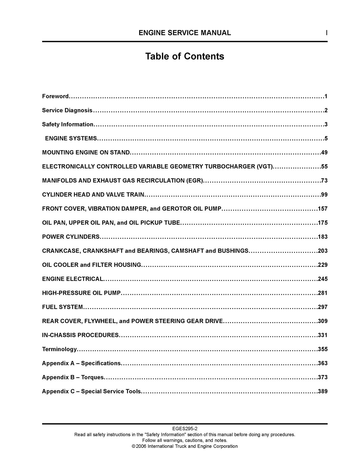 INTERNATIONAL VT 365 Diesel Engine Service Manual - WIRE BOUND - TOUGH COVERS