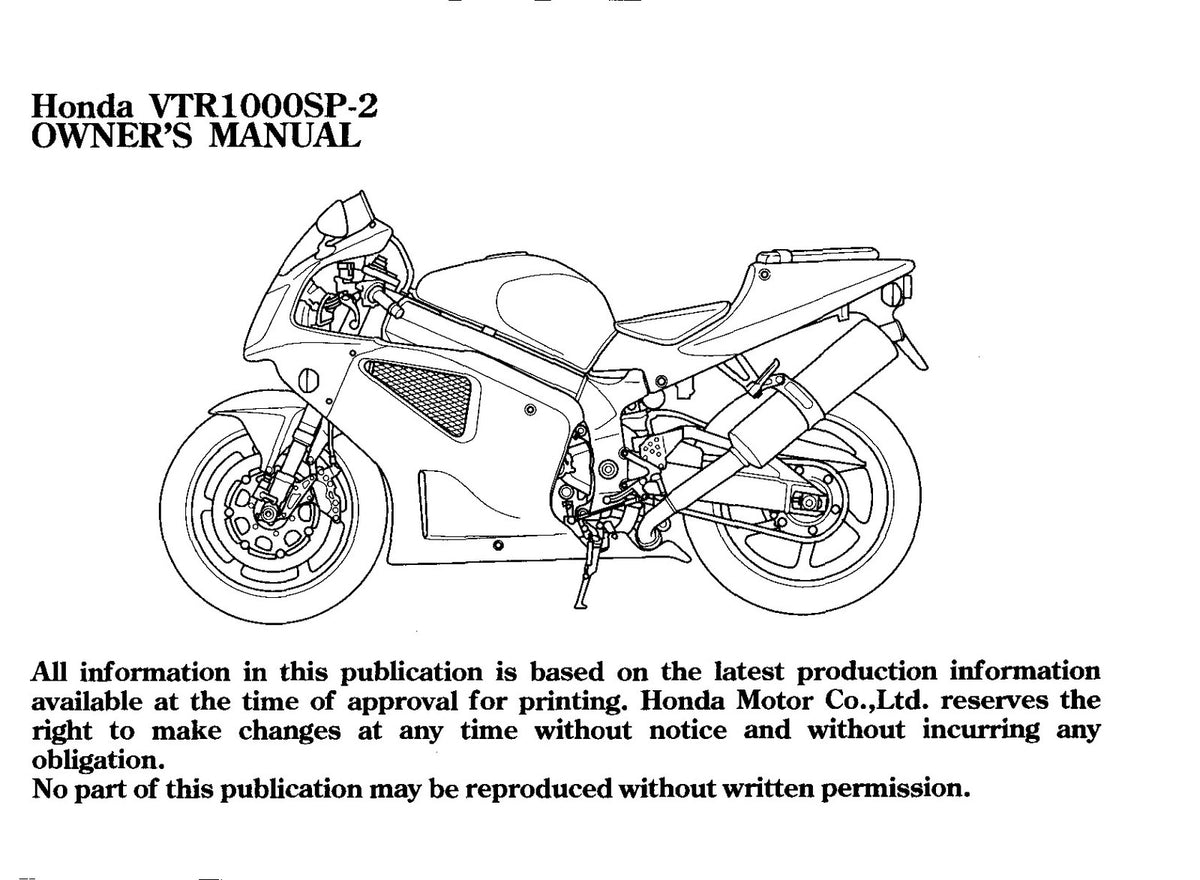 HONDA VTR1000SP-2 Owners Manual 2002 - BOUND - COVERS - XL FOLDOUT PAGES