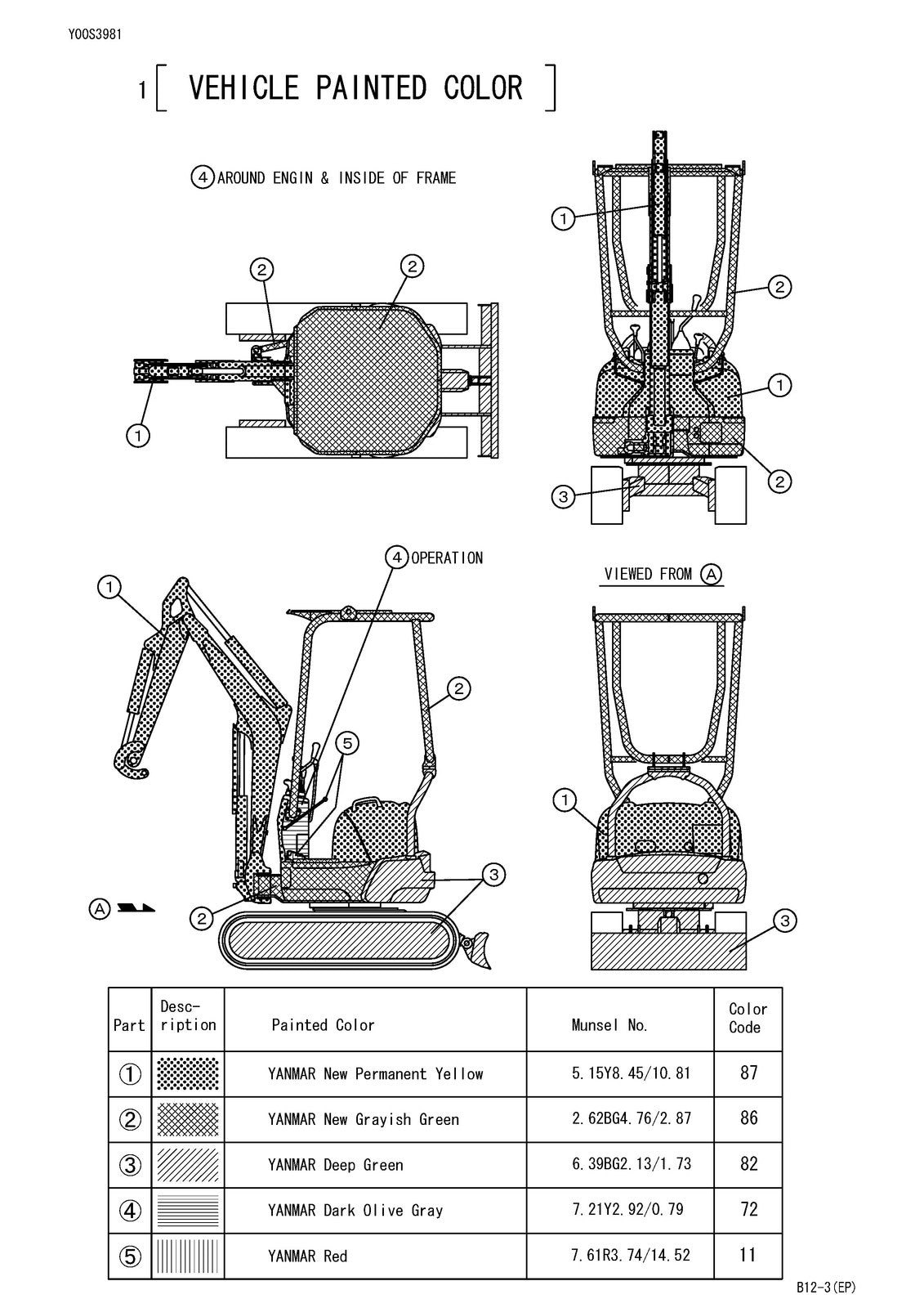 YANMAR B12-3 Crawler Back-Hoe Parts Catalog Manual - BOUND - COVERS - FOLDOUTS