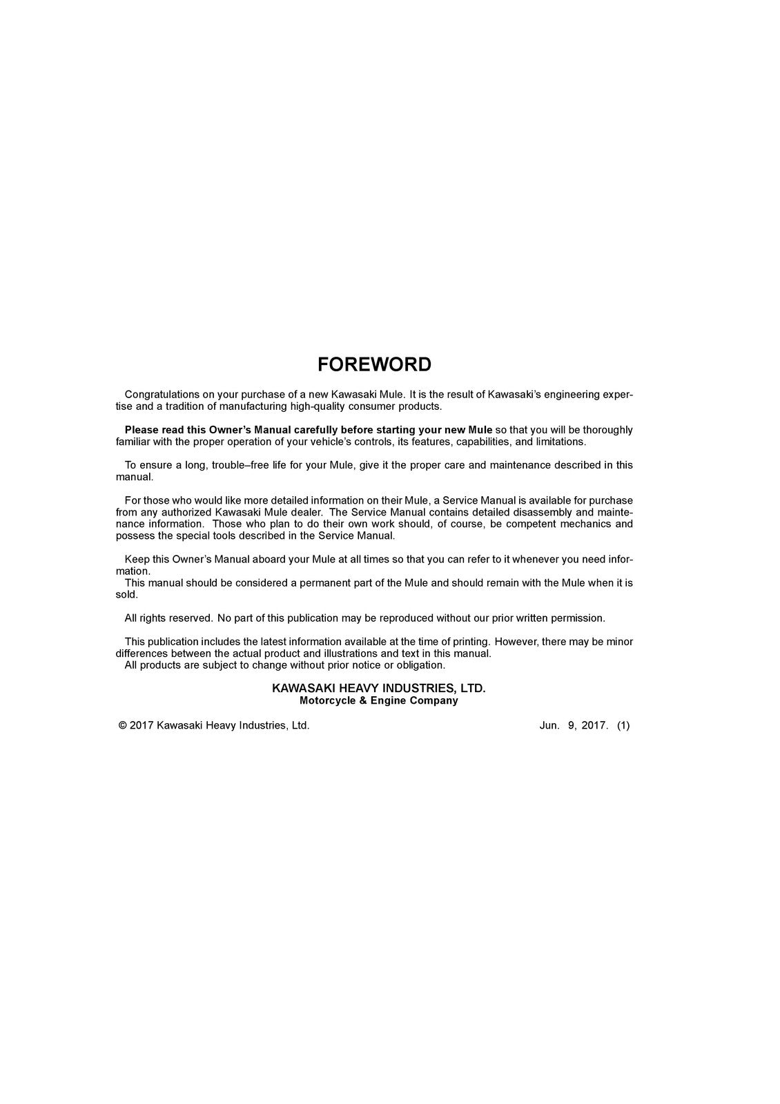 KAWASAKI Mule Pro-FXR Owners Manual 2018 - STEEL WIRE BOUND - PROTECTIVE COVERS