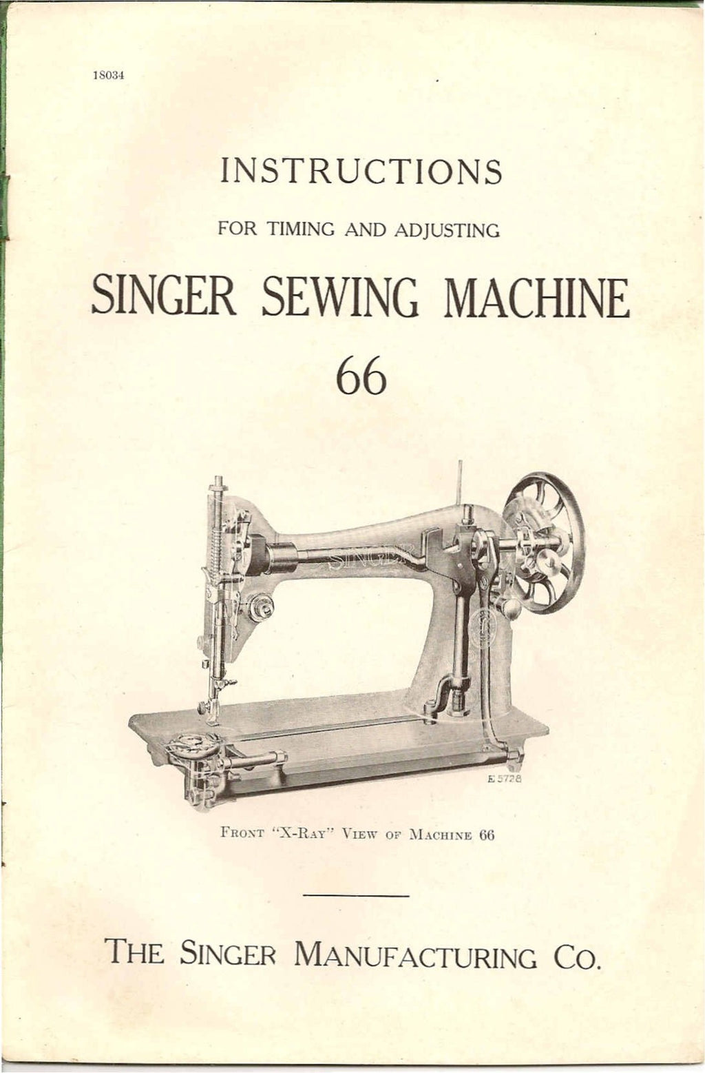 SINGER 66 TIMING & ADJUSTING MANUAL - WIRE BOUND - TOUGH COVERS - FULL COLOR