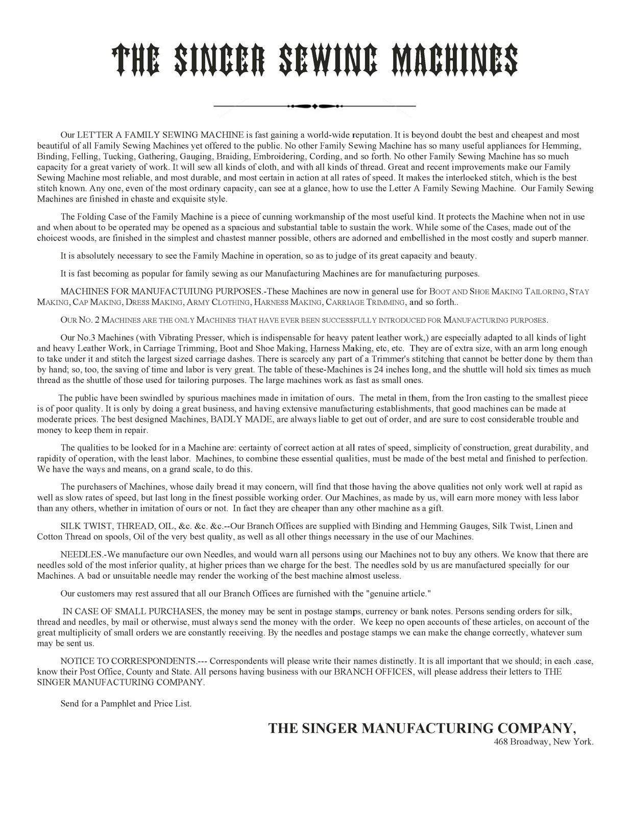 SINGER Straight-Needle Transverse Shuttle Instruction Manual - WIRE BOUND
