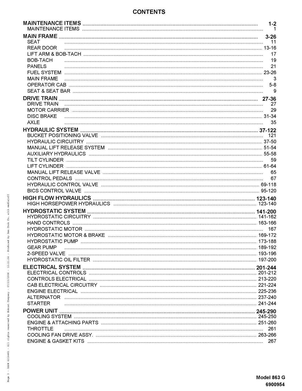 BOBCAT 863 G-Series Skid Steer Loader Parts Manual SN 514440001 Up - WIRE BOUND