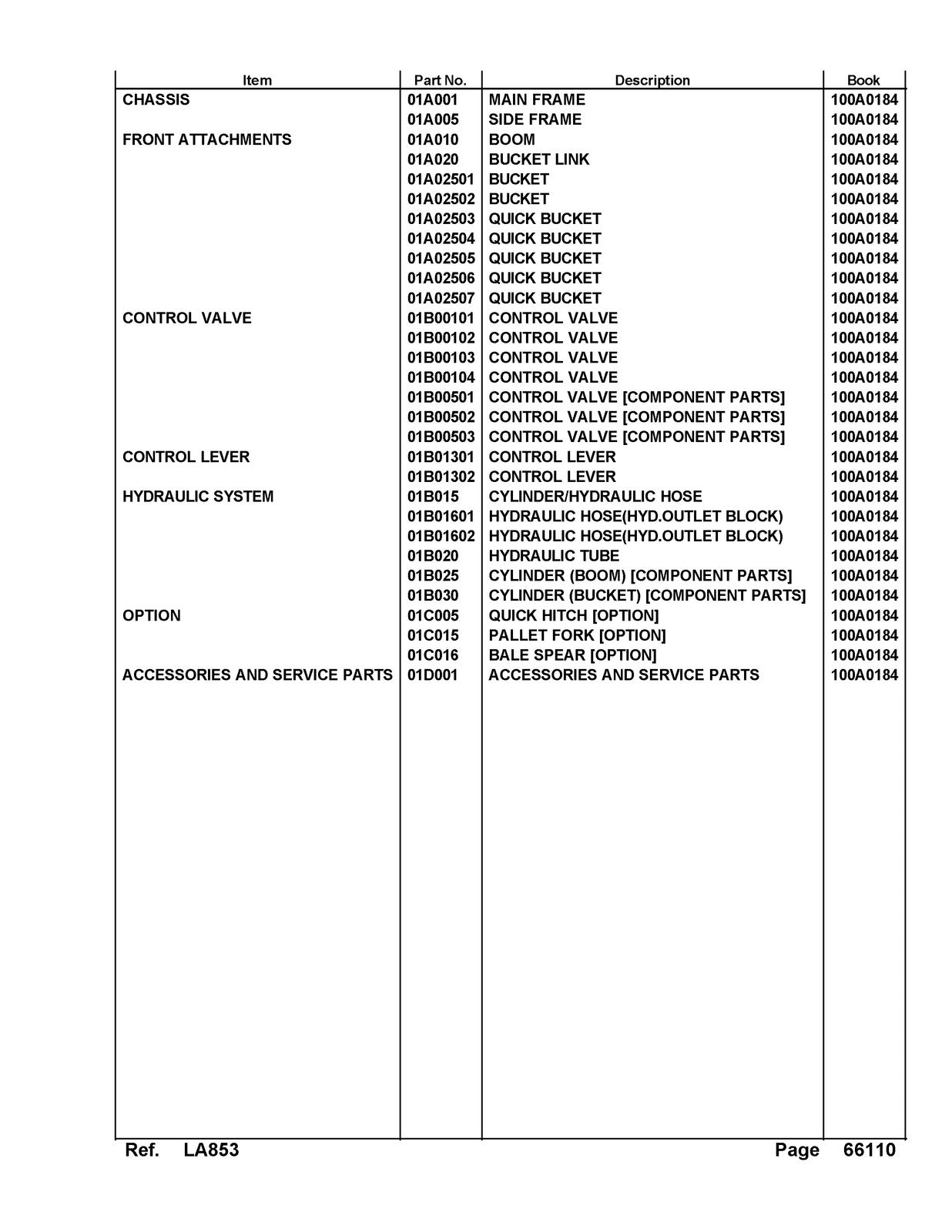 KUBOTA LA853 Front Loader Illustrated Parts List Manual - WIRE BOUND - COVERS