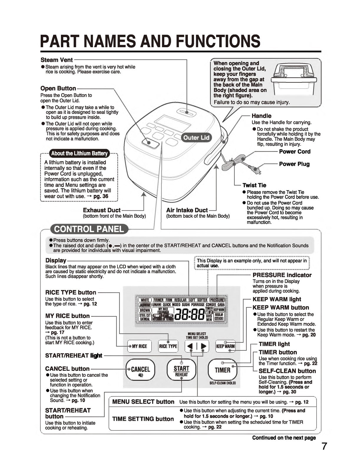 ZOJIRUSHI NW-JEC10 18 Pressure Induction Operating Instructions Manual - BOUND