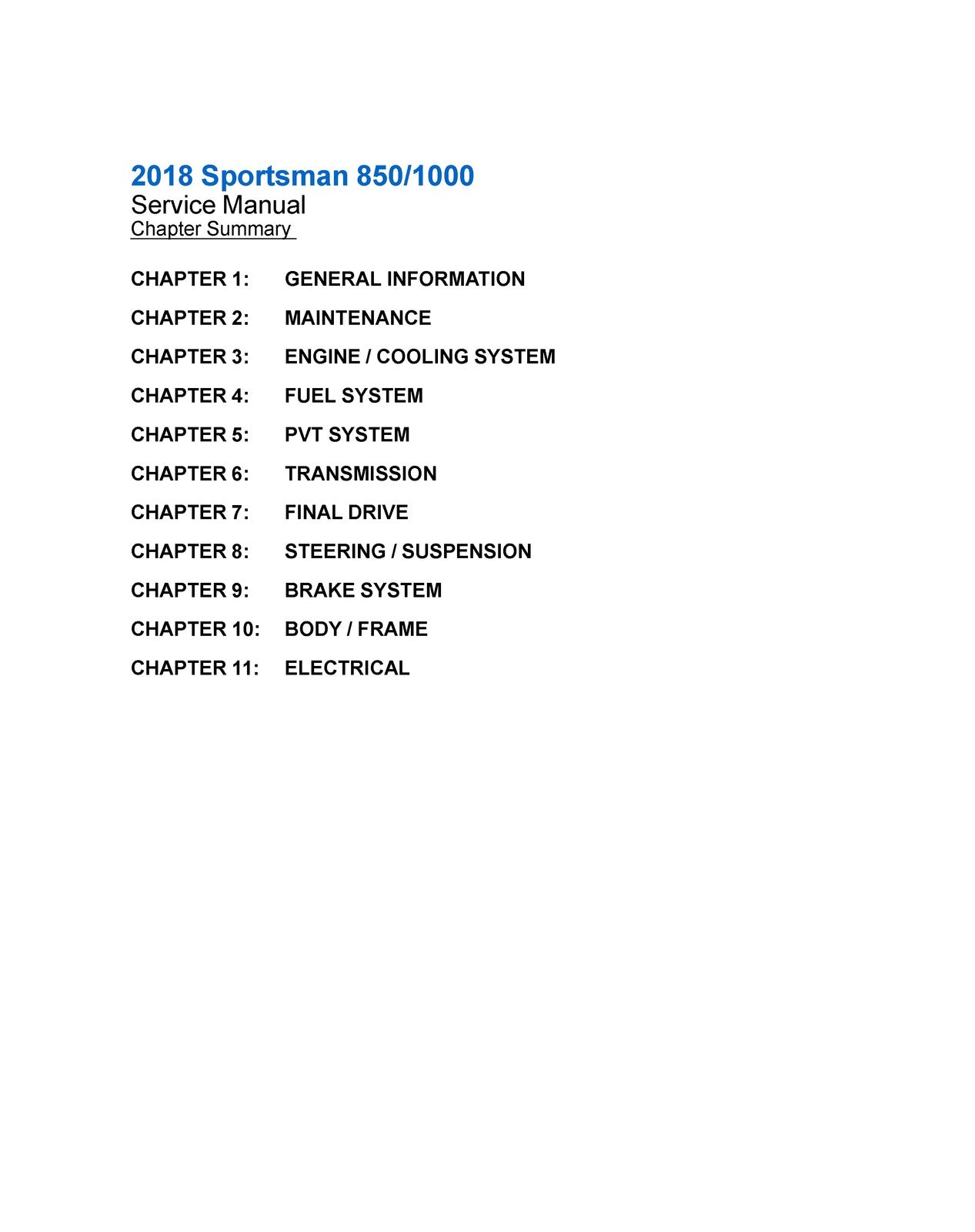 POLARIS Sportsman 850 1000 XP High Lifter Service Manual, FOLDOUTS