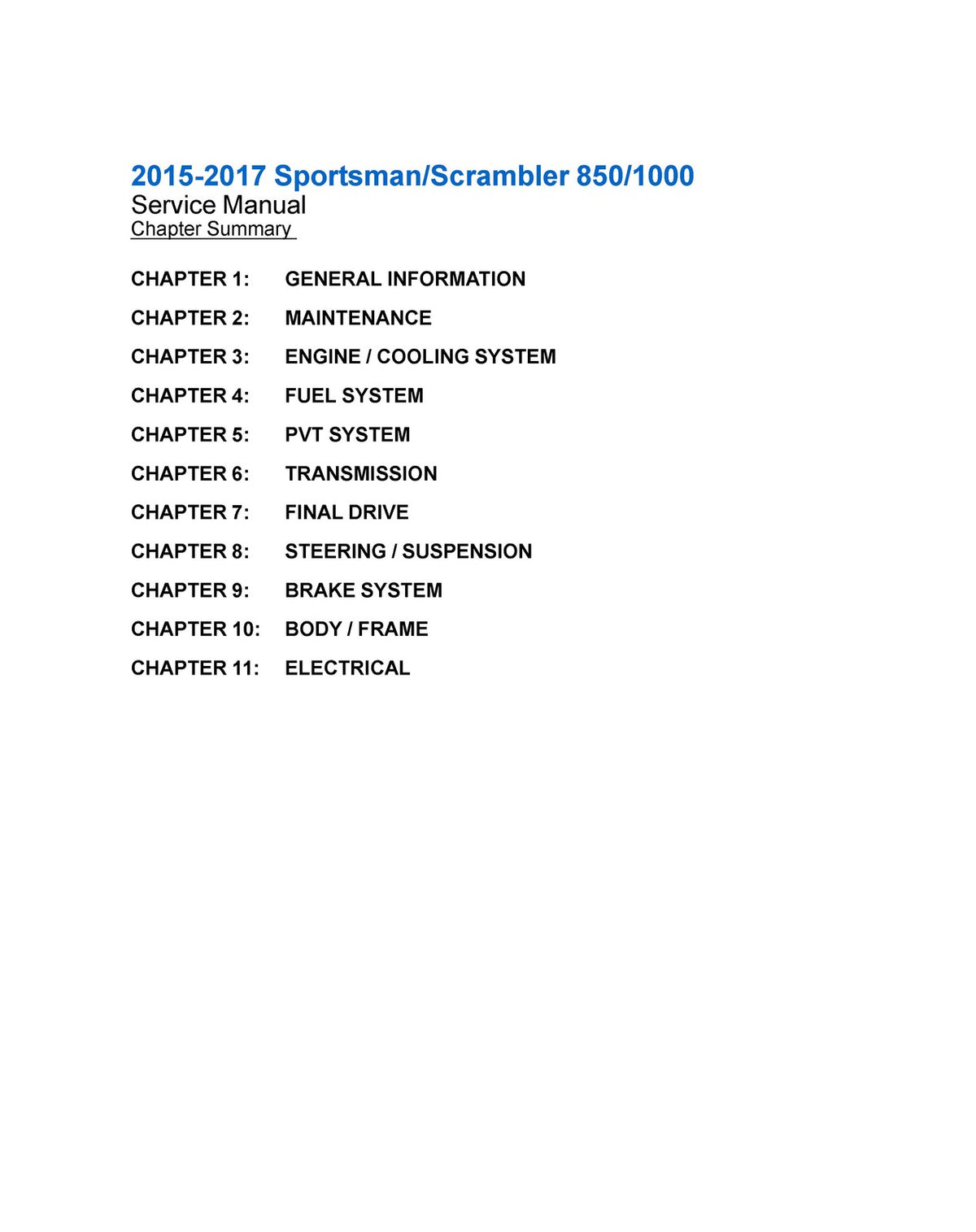 POLARIS Sportsman Scrambler 850 1000 Service Manual 2015 - 2017, FOLDOUTS