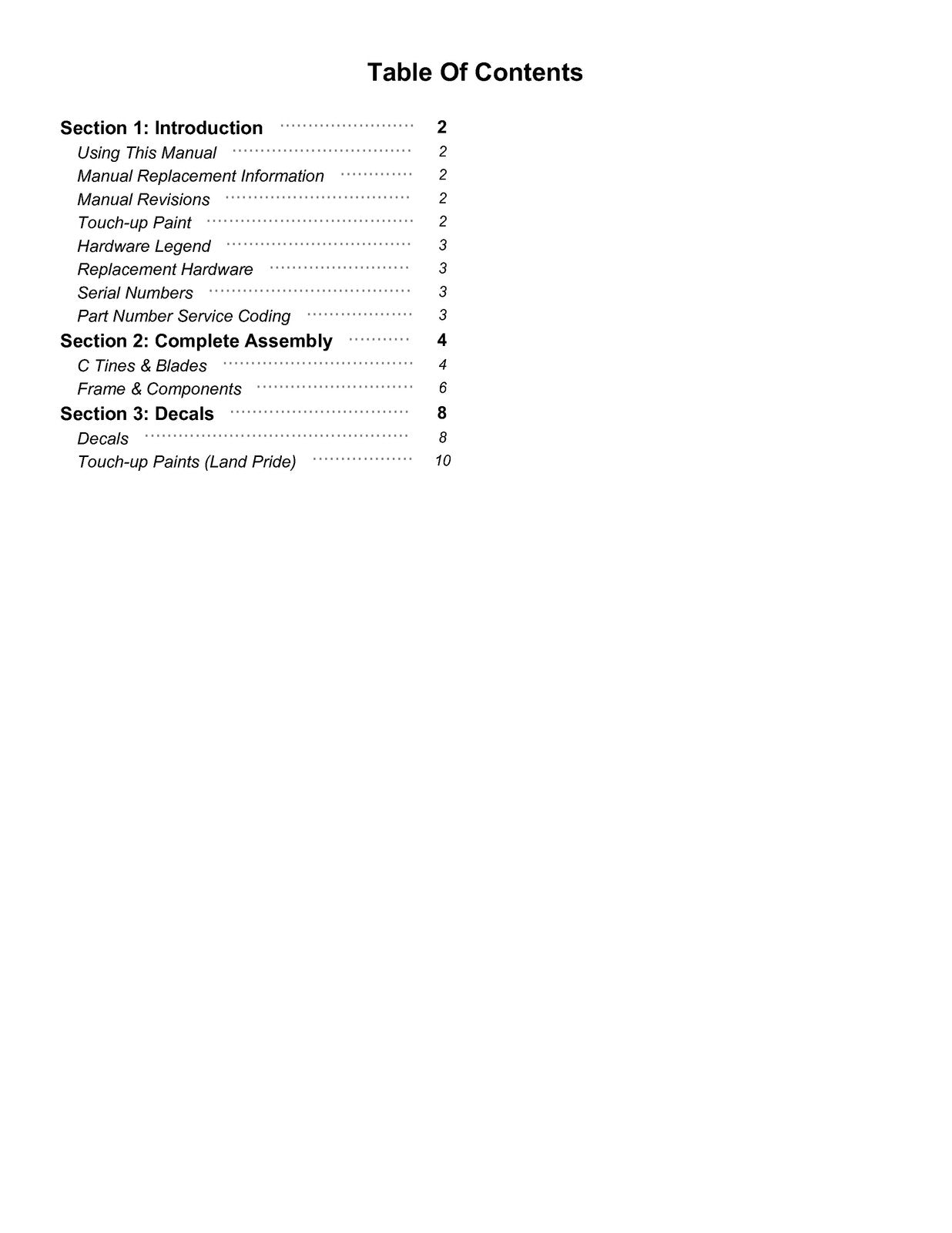 LAND PRIDE FC10 Series Field Cultivator Parts Manual 2026 - WIRE BOUND - COVERS