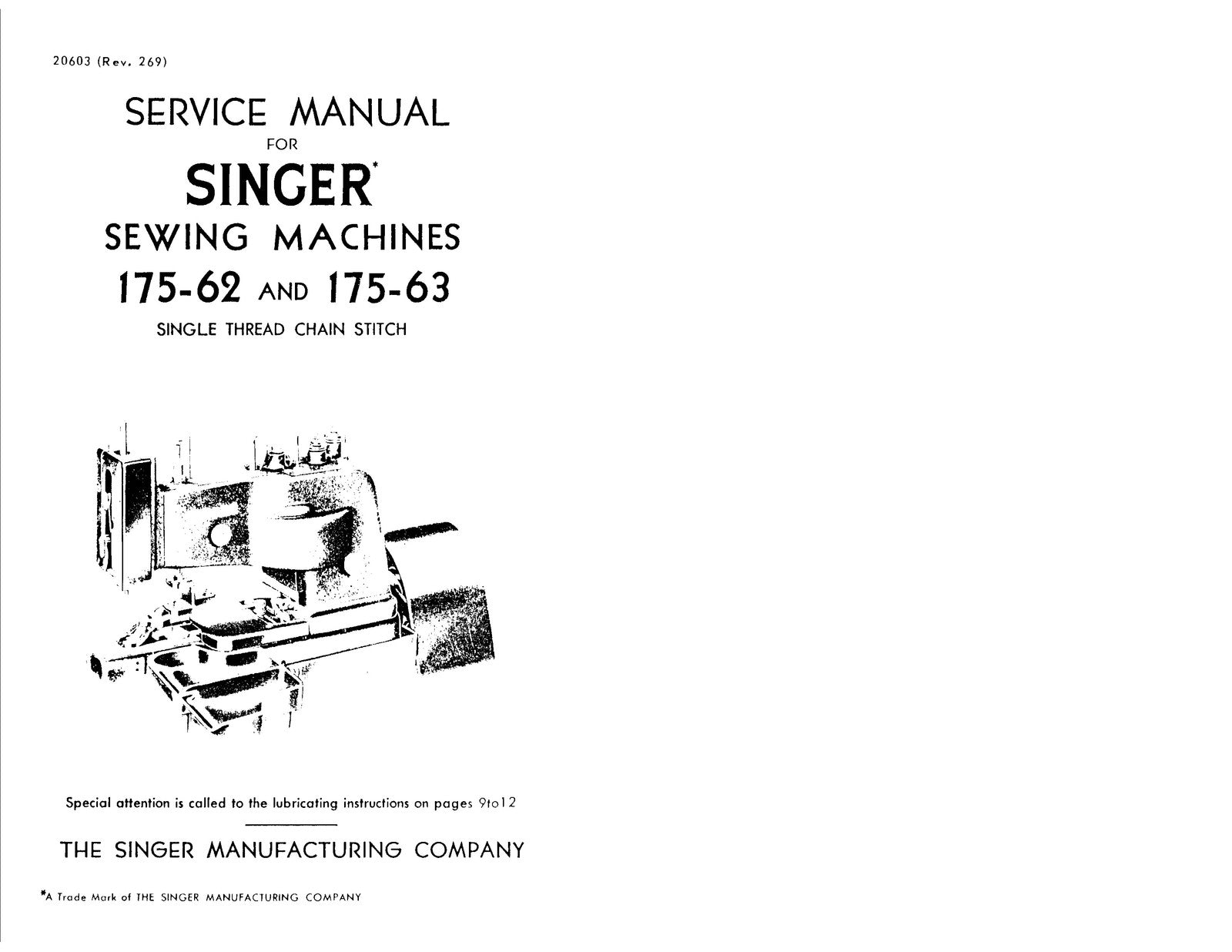 SINGER 176-62 175-63 Sewing Machine Service Manual - WIRE BOUND - TOUGH COVERS